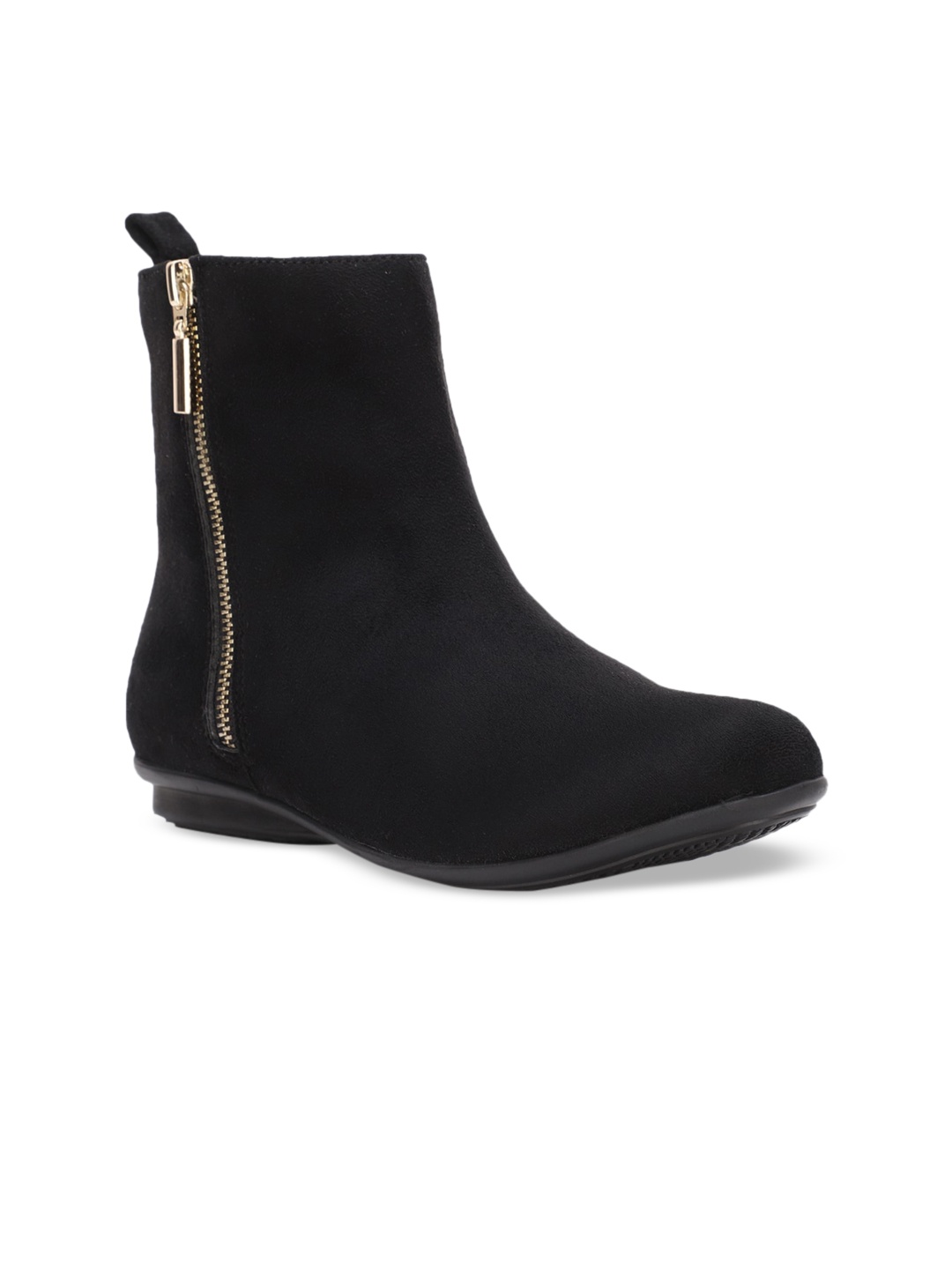 

Bruno Manetti Women Black Solid Suede High-Top Flat Boots