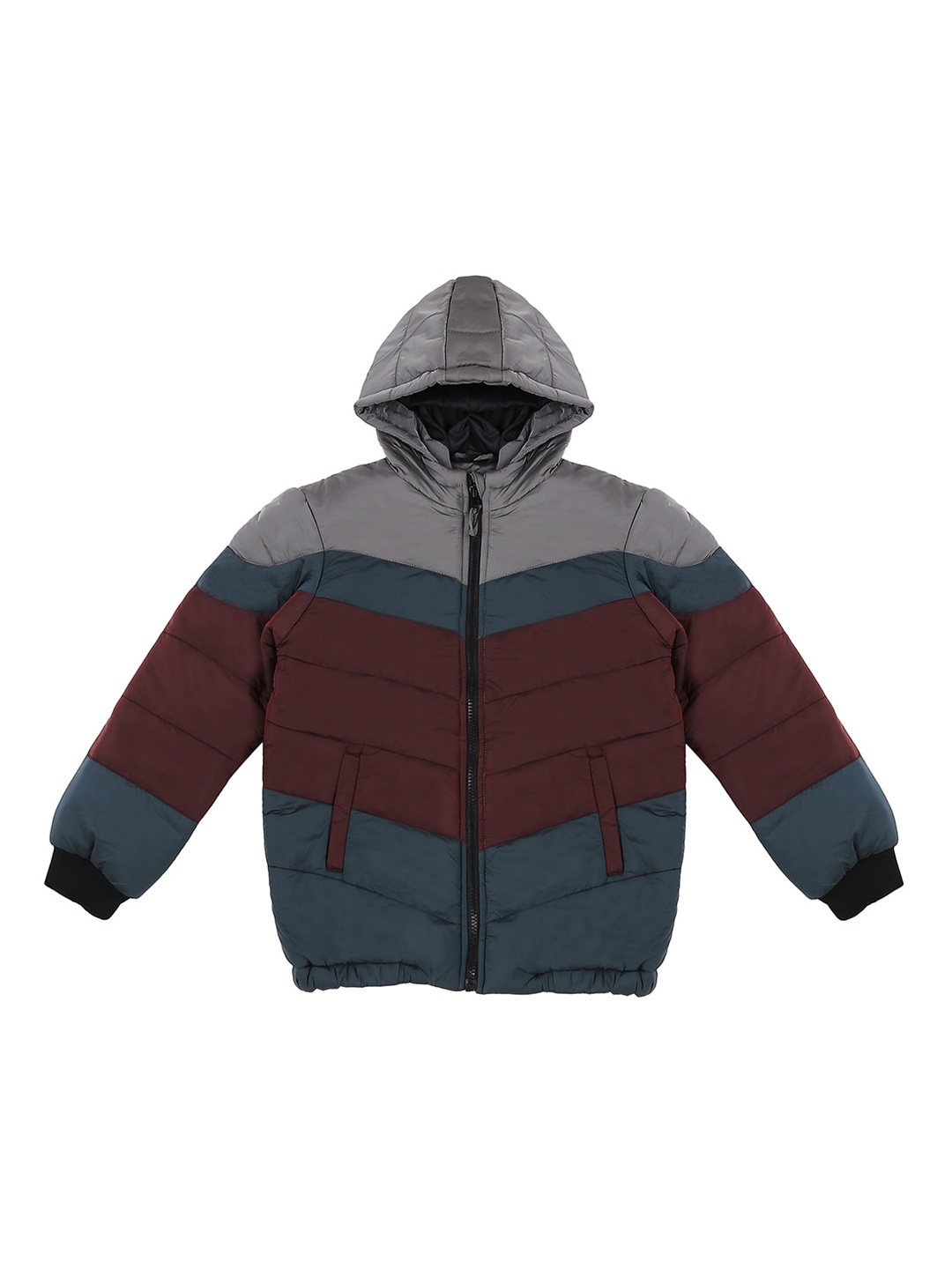 

Pantaloons Junior Boys Grey & Maroon Colourblocked Puffer Jacket