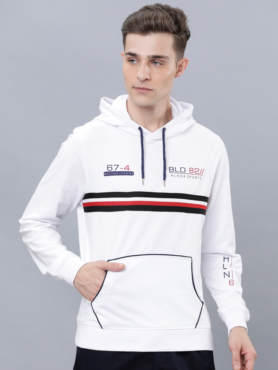 

HIGHLANDER Men White Printed Hooded Sweatshirt