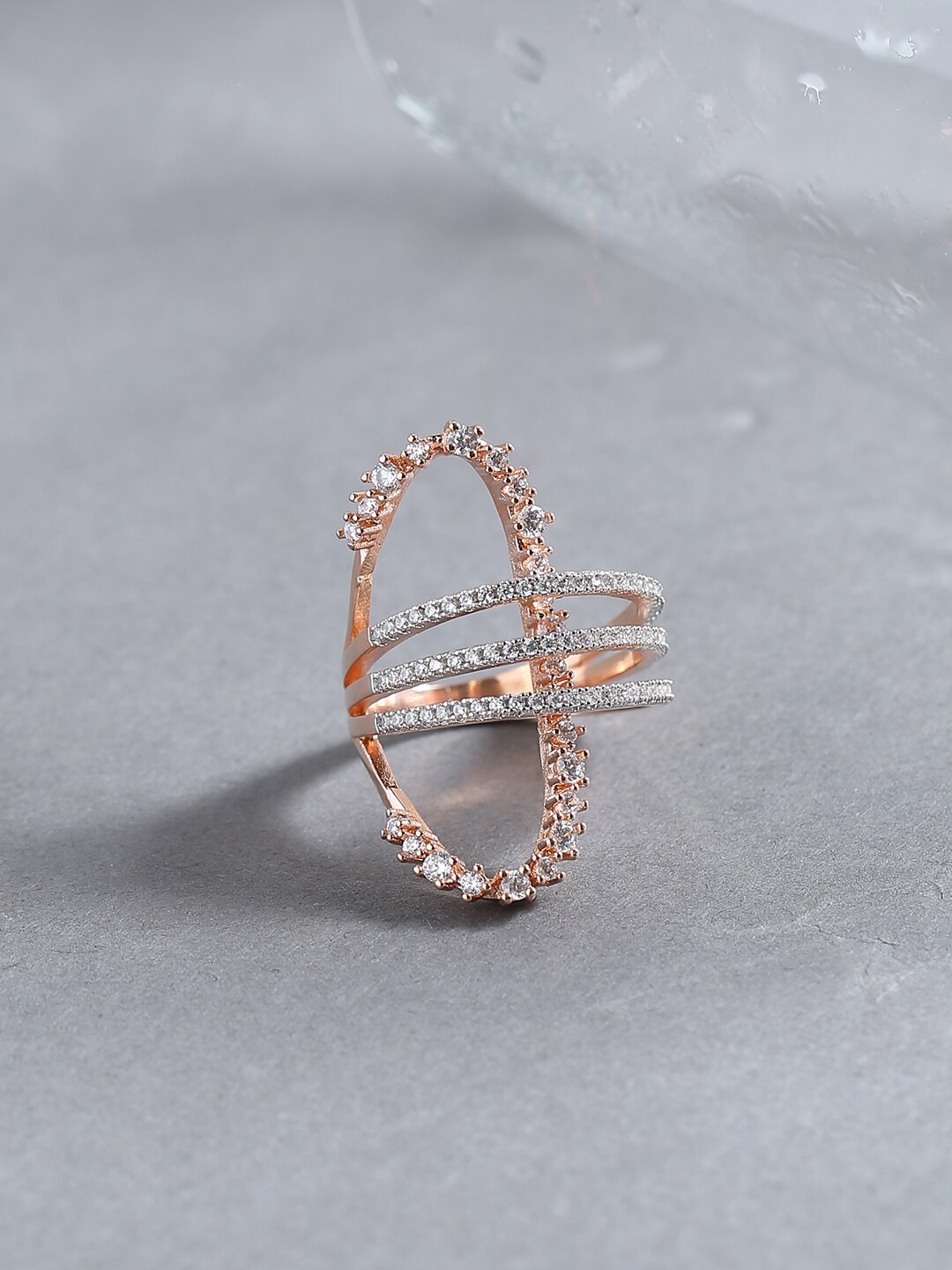 

Voylla Rose Gold-Plated White Cubic Zirconia Studded Handcrafted Finger Ring