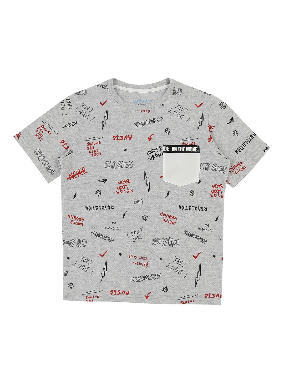 

Pantaloons Junior Boys Grey Melange Conversational Printed T-shirt