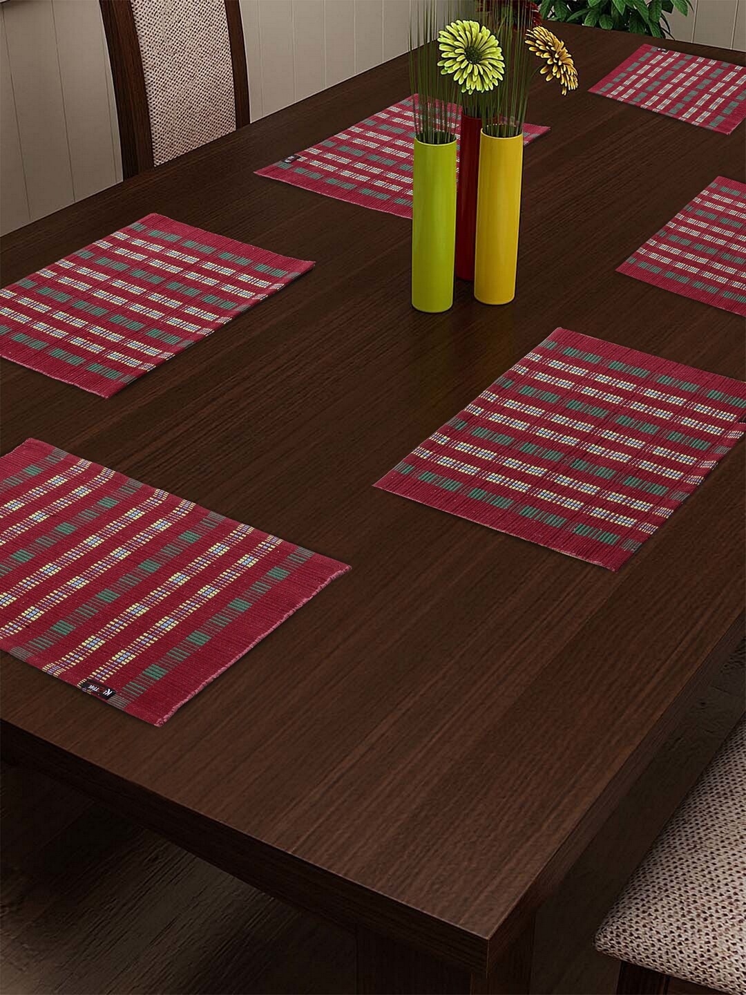 

KLOTTHE Set of 6 Maroon & Yellow Woven Design Table Placemats