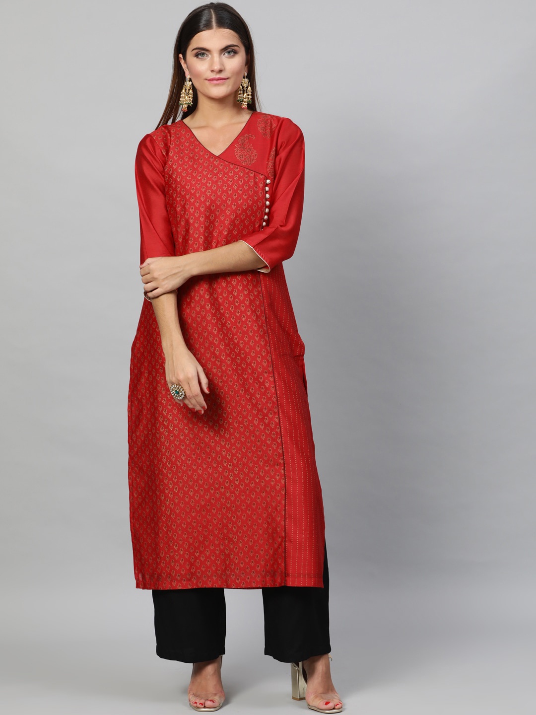 

STREET 9 Women Red & Black Printed Kurta with Trousers