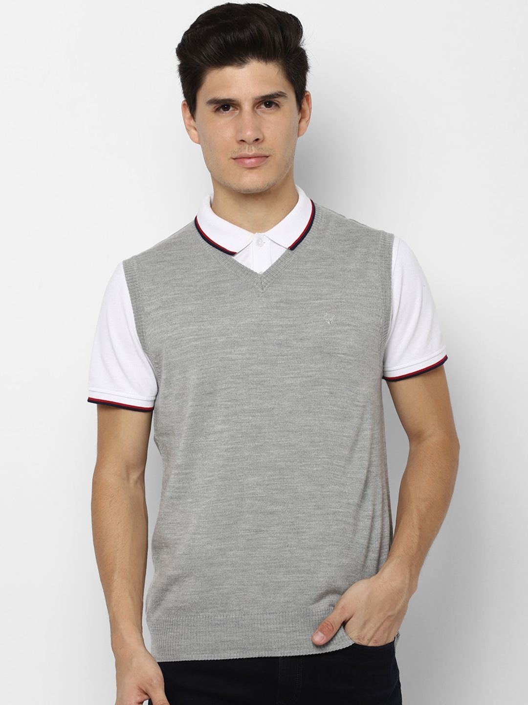 

Allen Solly Men Grey Solid Sweater Vest