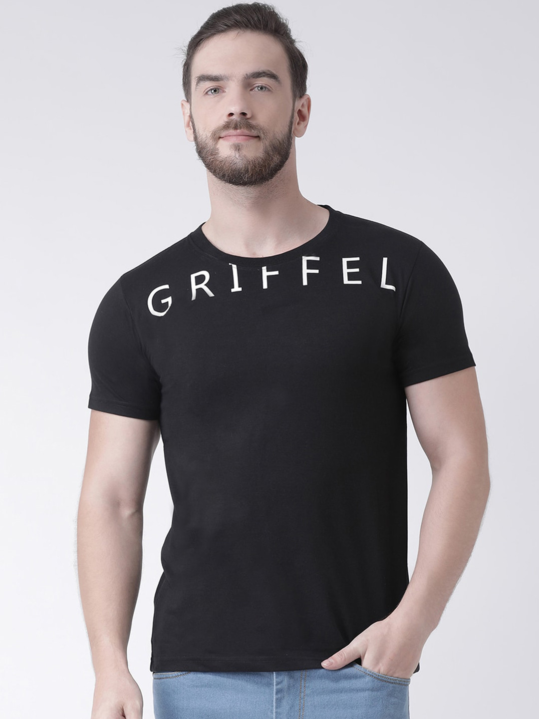 

GRIFFEL Men Black Printed Round Neck T-shirt
