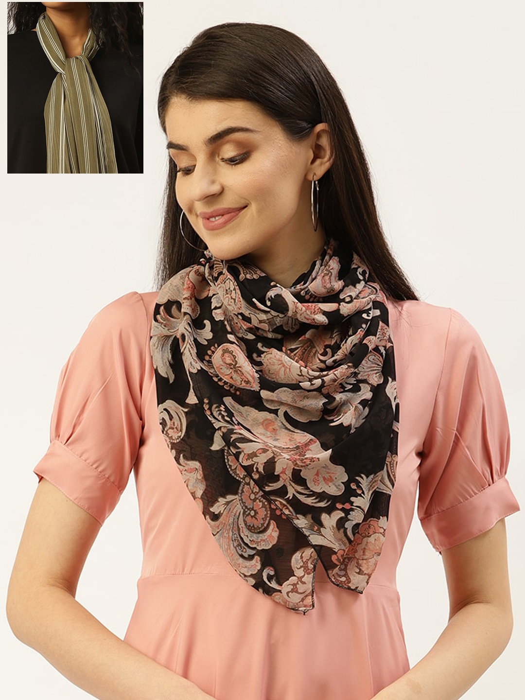 

Trend Arrest Women Pack Of 2 Printed Scarves, Olive