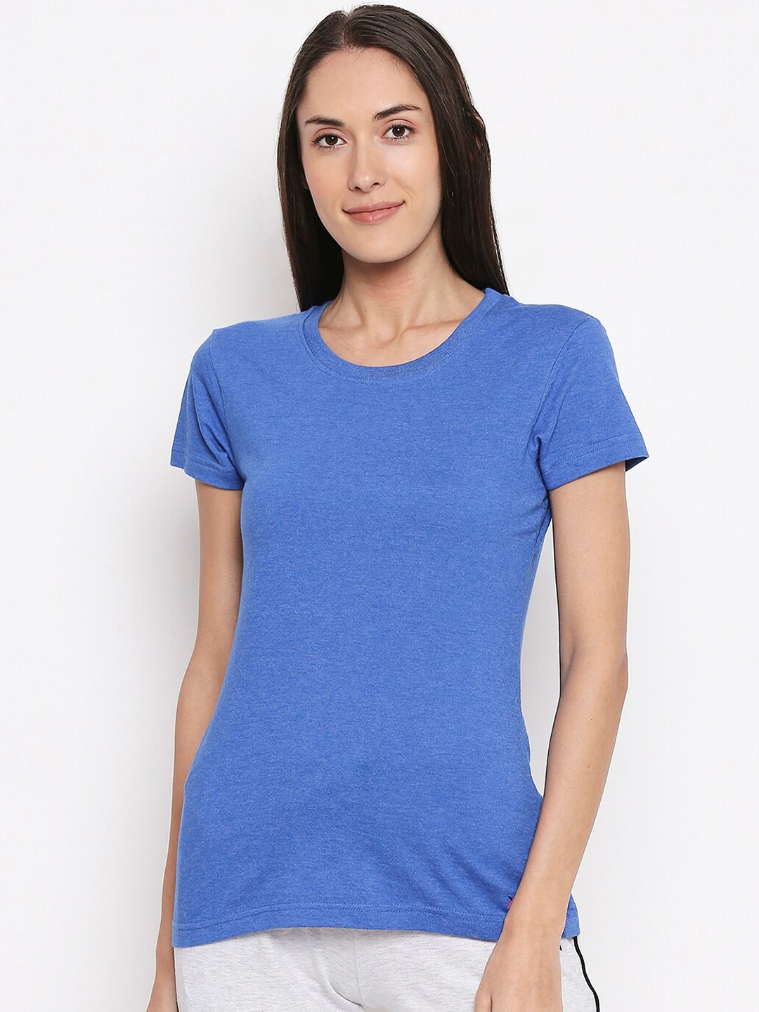 

XIN Women Blue Solid Round Neck T-shirt