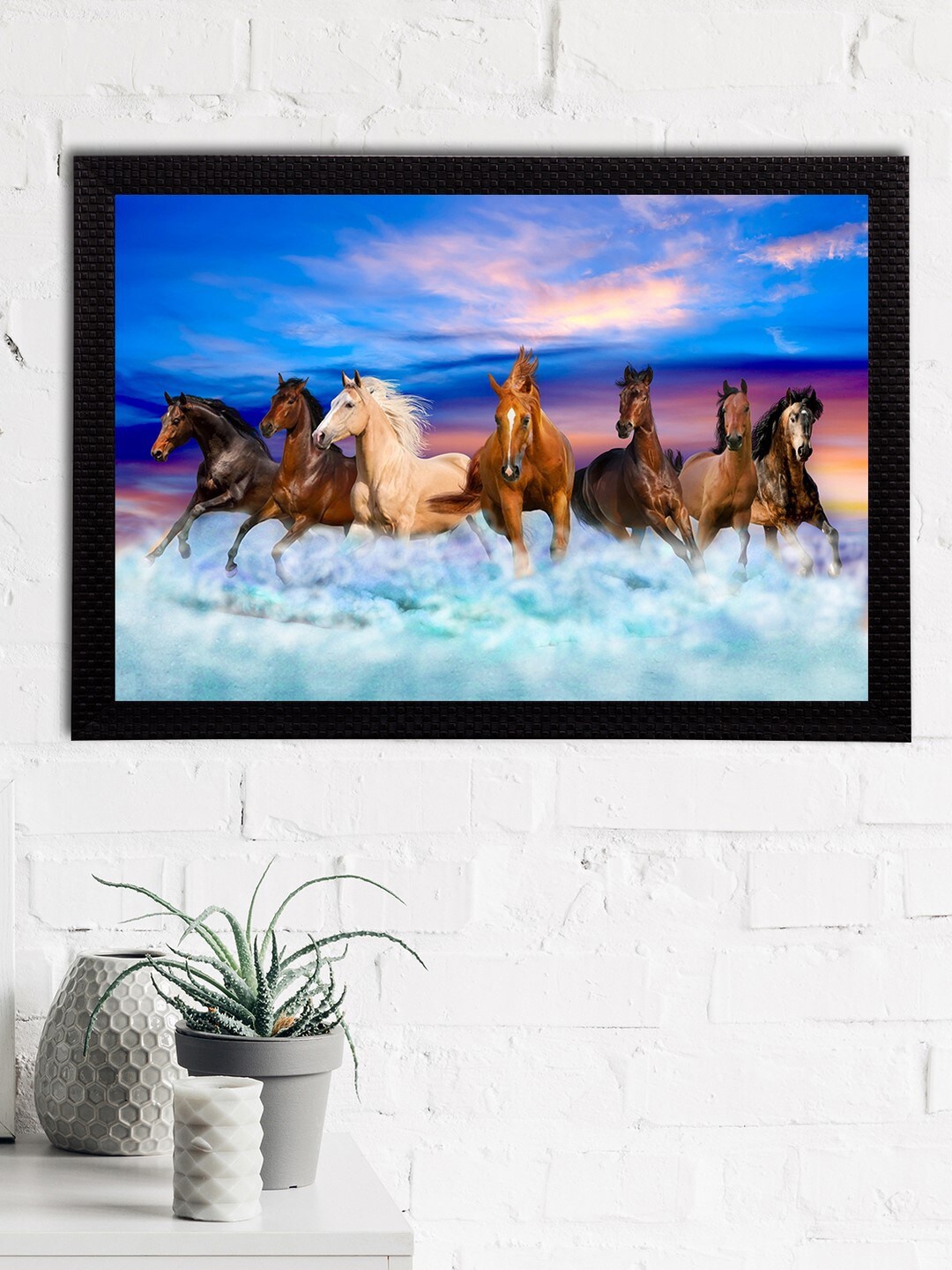 

eCraftIndia Blue & Brown 7 Lucky Running Horses Satin Matt Texture UV Wall Art