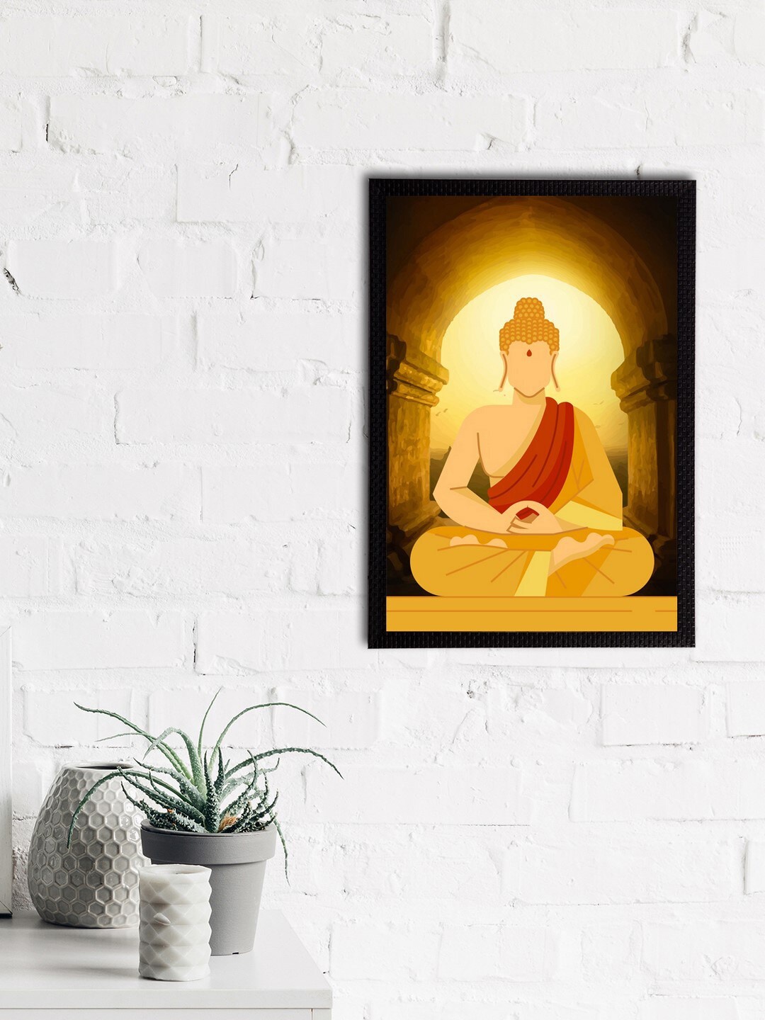 

eCraftIndia Black & Yellow Meditating Lord Buddha Satin Matt Texture UV Art Painting