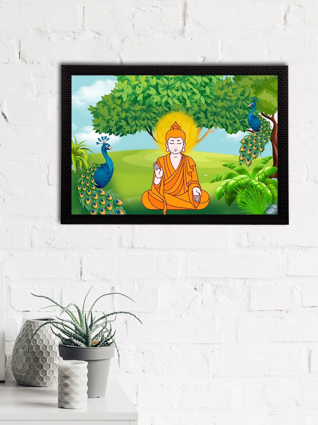 

eCraftIndia Meditating Lord Buddha Satin Matt Texture Framed UV Wall Art, Green