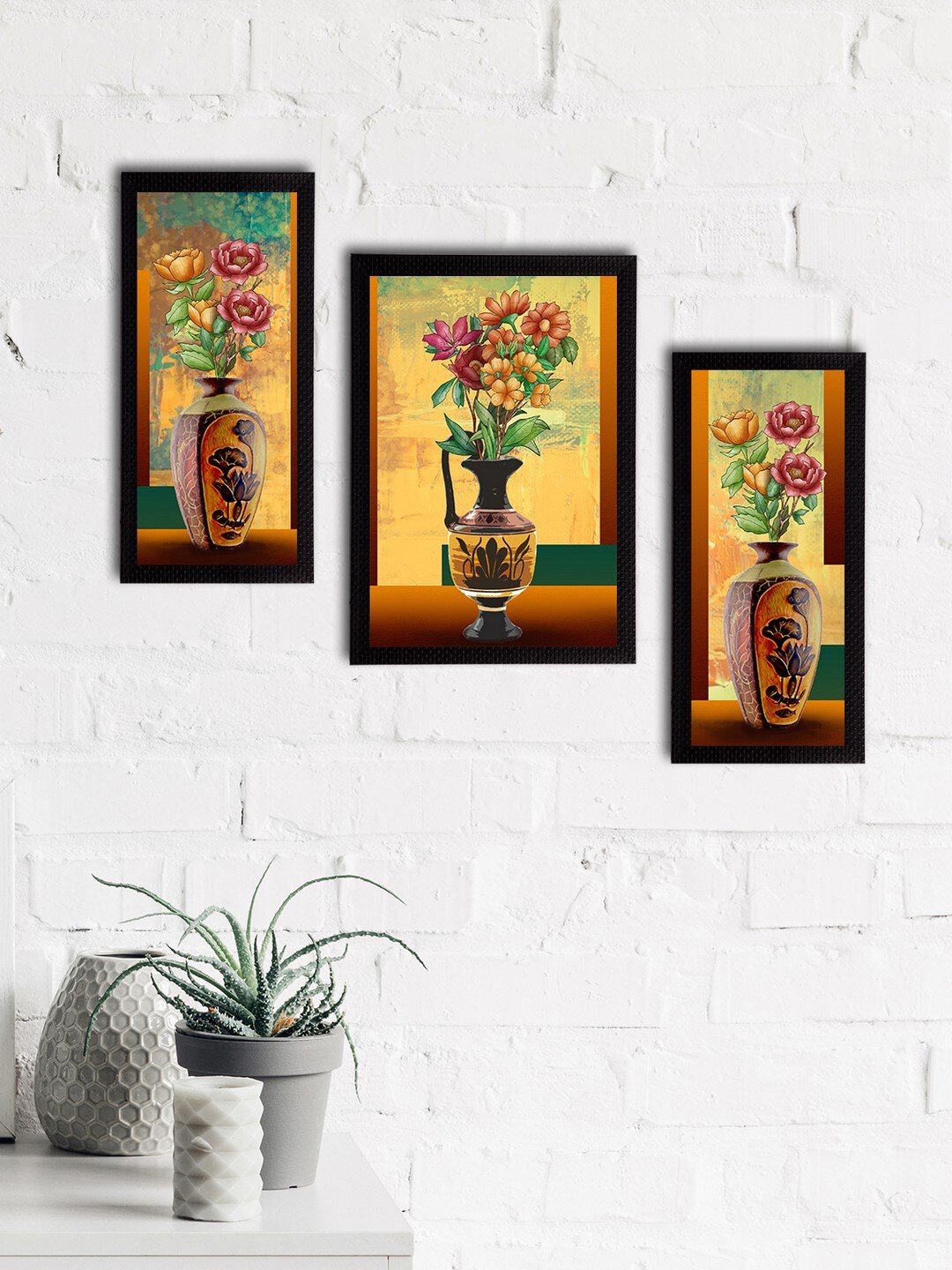 

eCraftIndia Set Of 3 Brown & Pink Floral And Botanical Wall Paintings