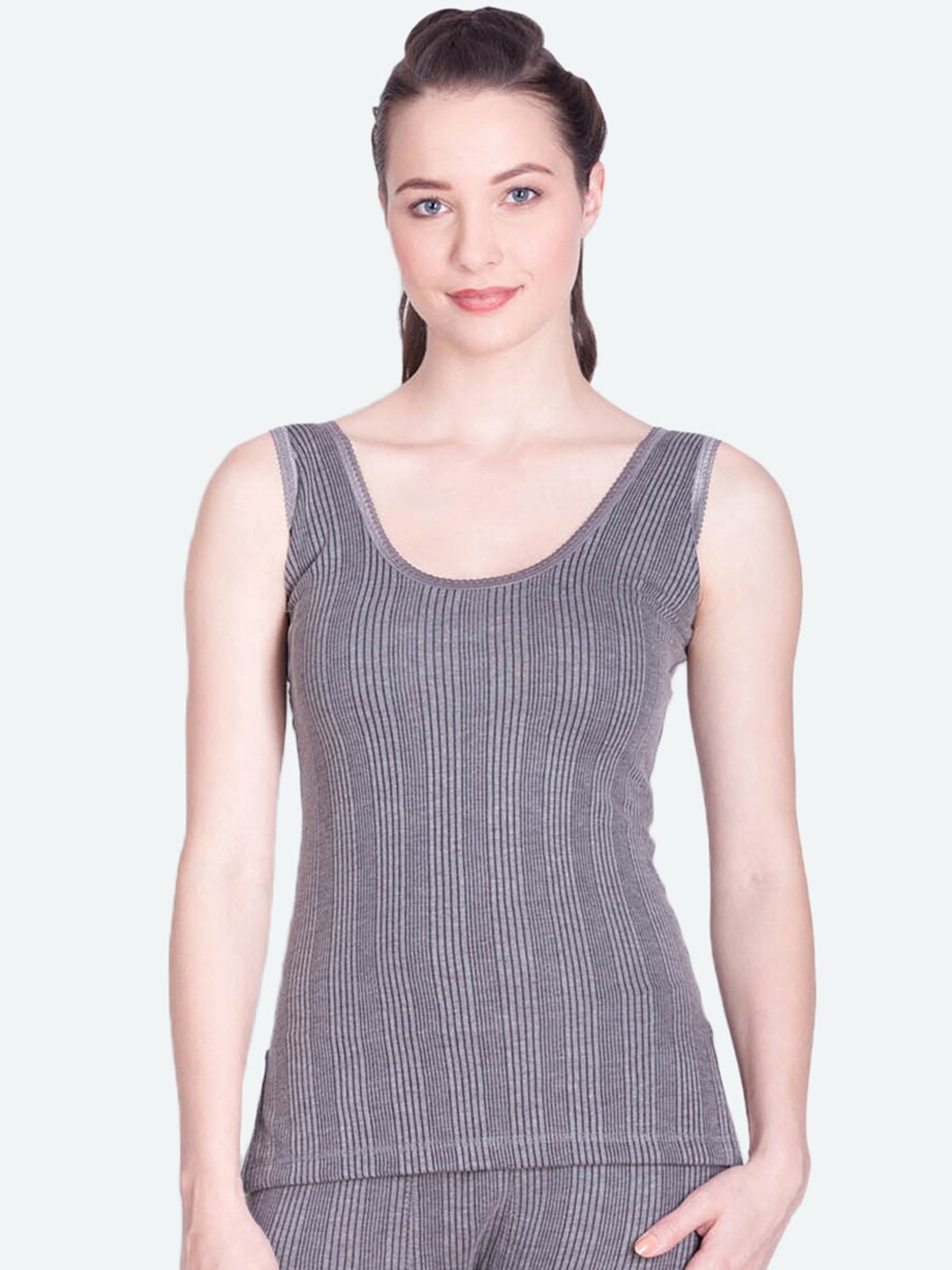 Lux Inferno Women Charcoal Grey Striped Thermal Top