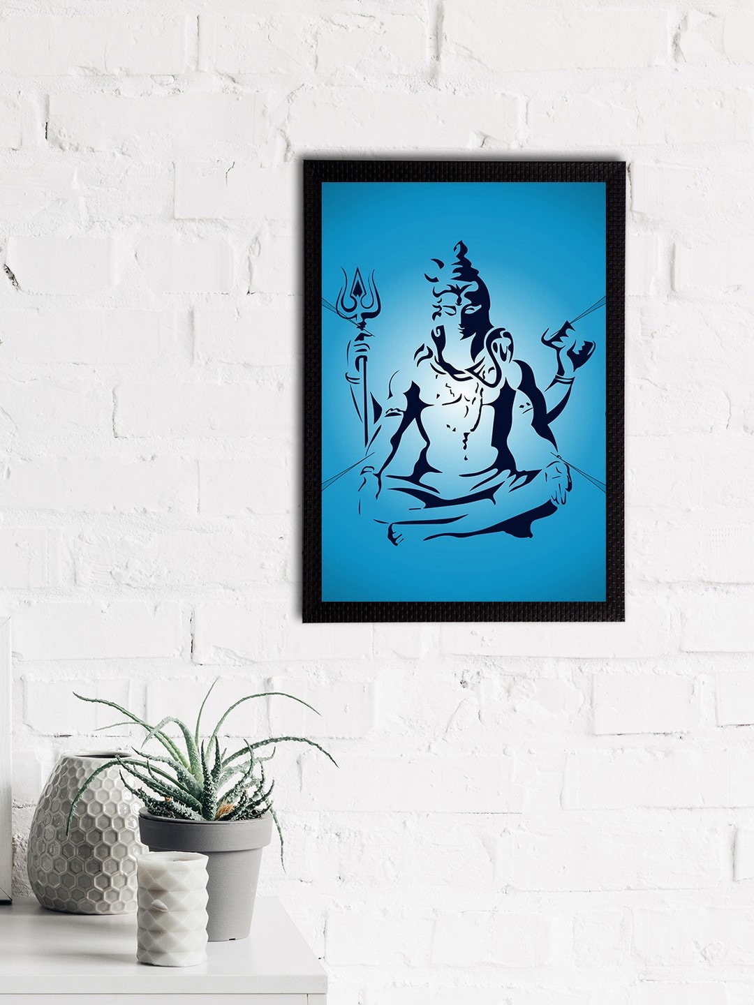 

eCraftIndia Blue & Black Lord Shiva Satin Matt Textured UV Wall Painting