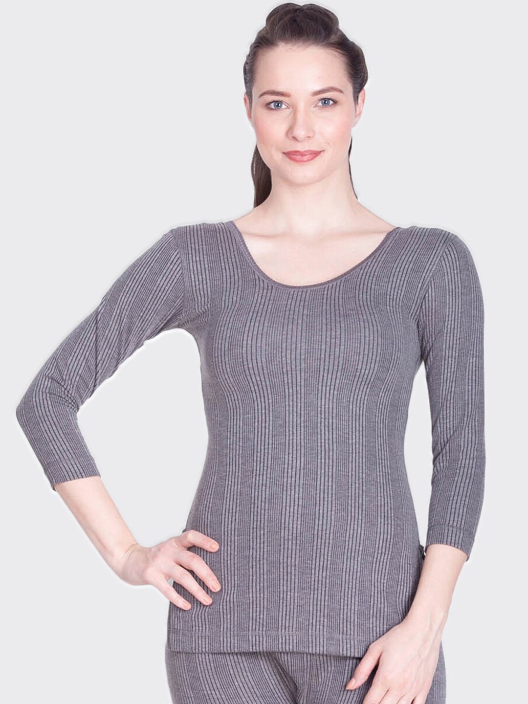 

Lux Inferno Women Charcoal Grey Striped Thermal Top