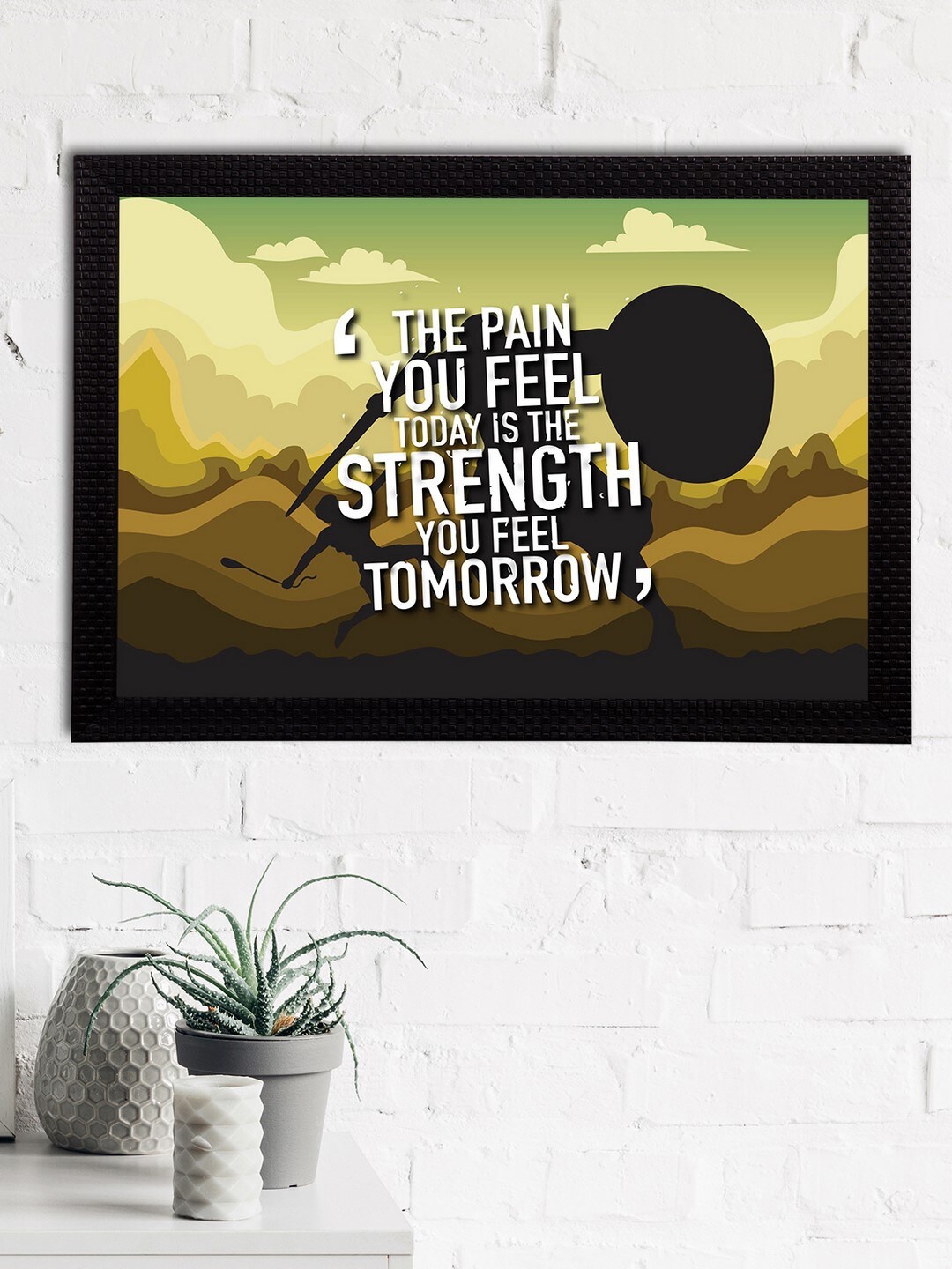 

eCraftIndia Brown & Green Quirky Quote Satin Matt Textured UV Art Paintings