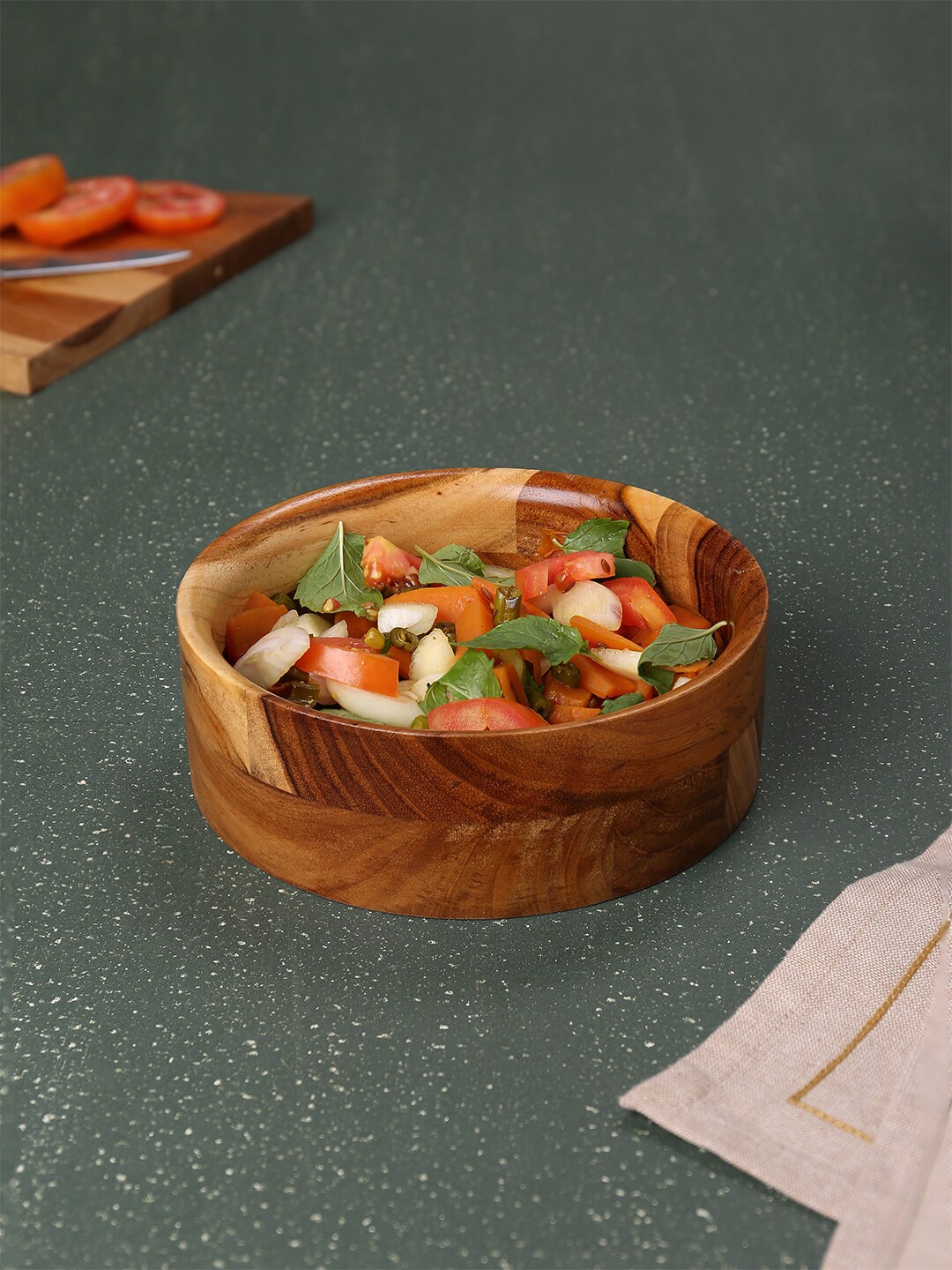 

ellementry Unisex Brown Textured In Teak Wooden Salad Bowl-