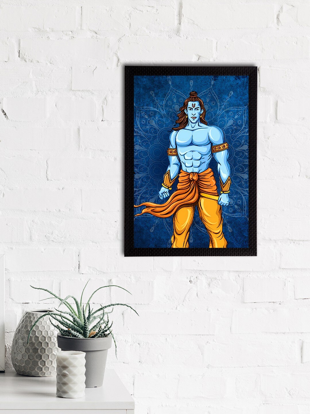 

eCraftIndia Blue & Orange Lord Ram Satin Matt Textured UV Wall Painting