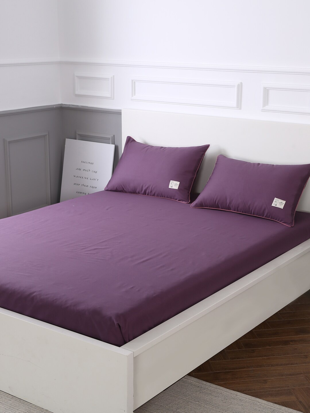 URBAN DREAM Purple Solid 210 TC Cotton 1 King Bedsheet with 2 Pillow Covers
