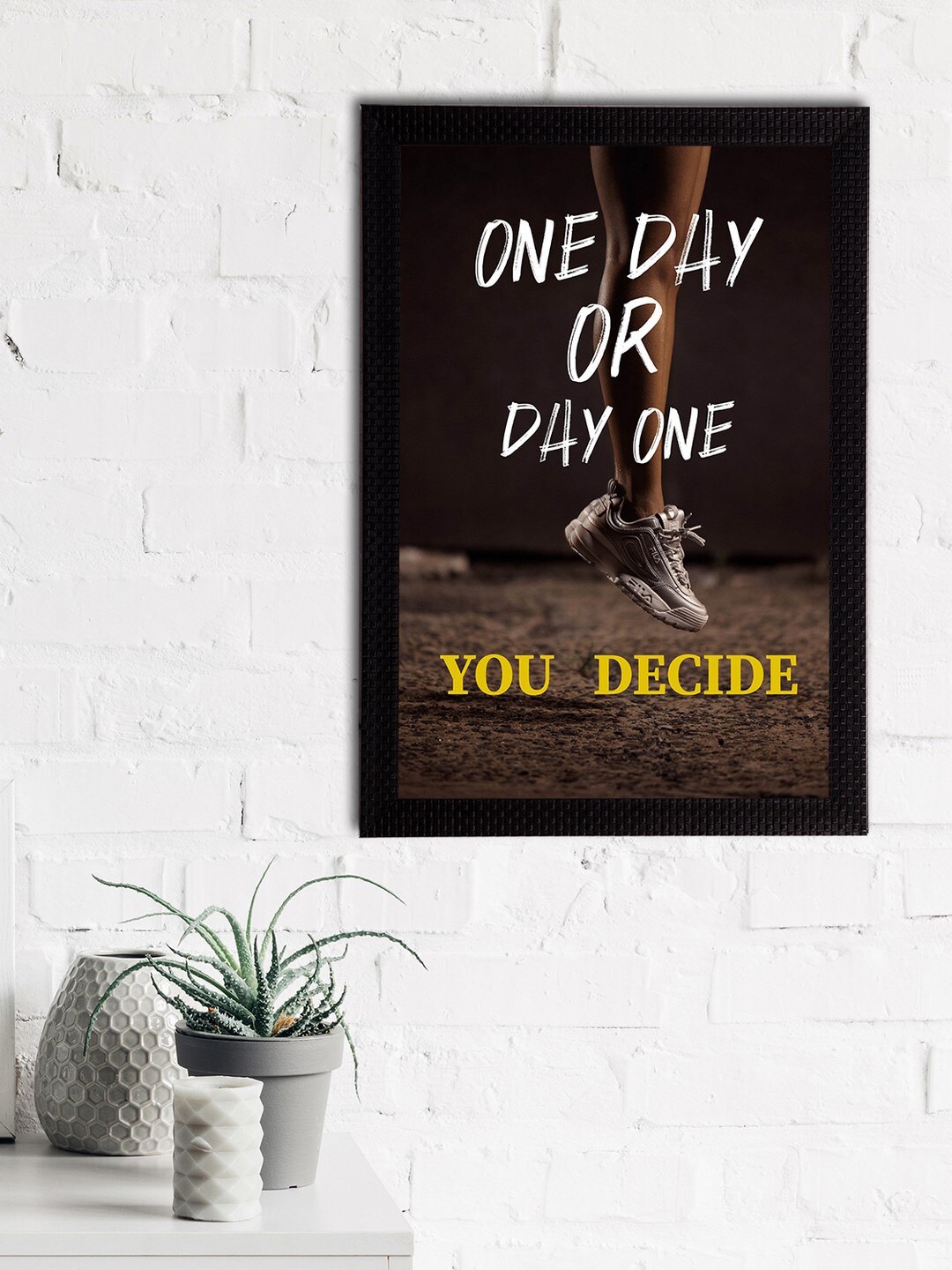 eCraftIndia Black & Brown Quote Printed Satin Matt Texture Framed UV Wall Art