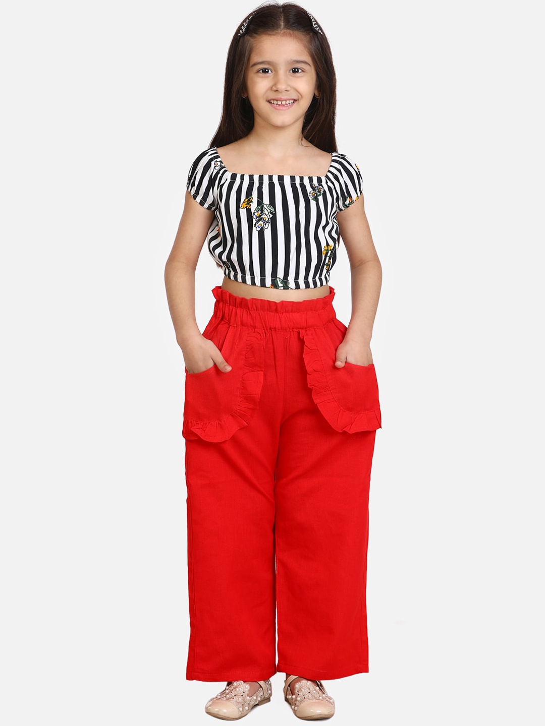 

Cutiekins Girls Black & White Striped Top With Palazzos