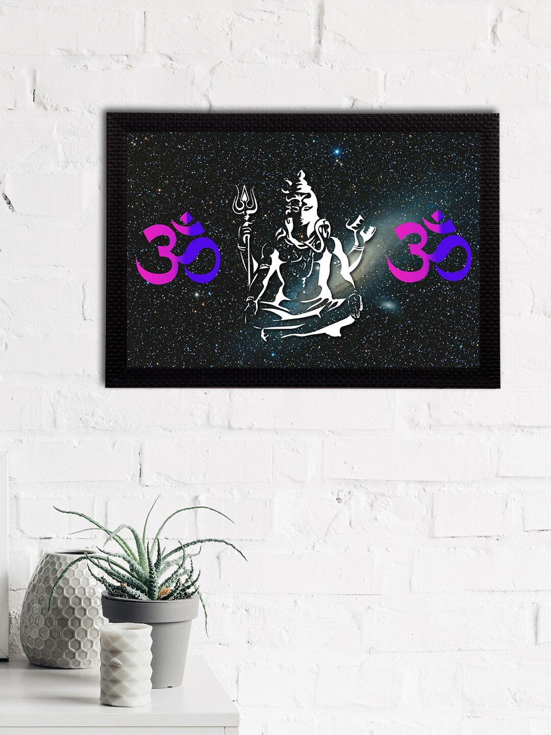 eCraftIndia Black & White Lord Shiva Printed Satin Matt Textured UV Wall Art