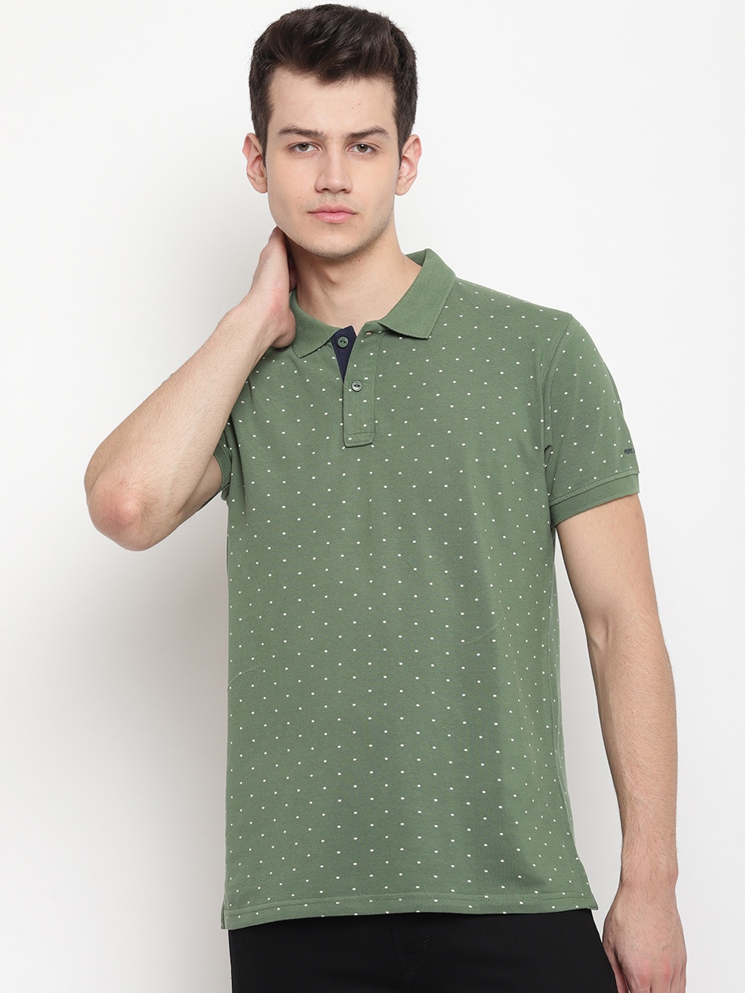 

Pepe Jeans Men Green Printed Polo Collar T-shirt