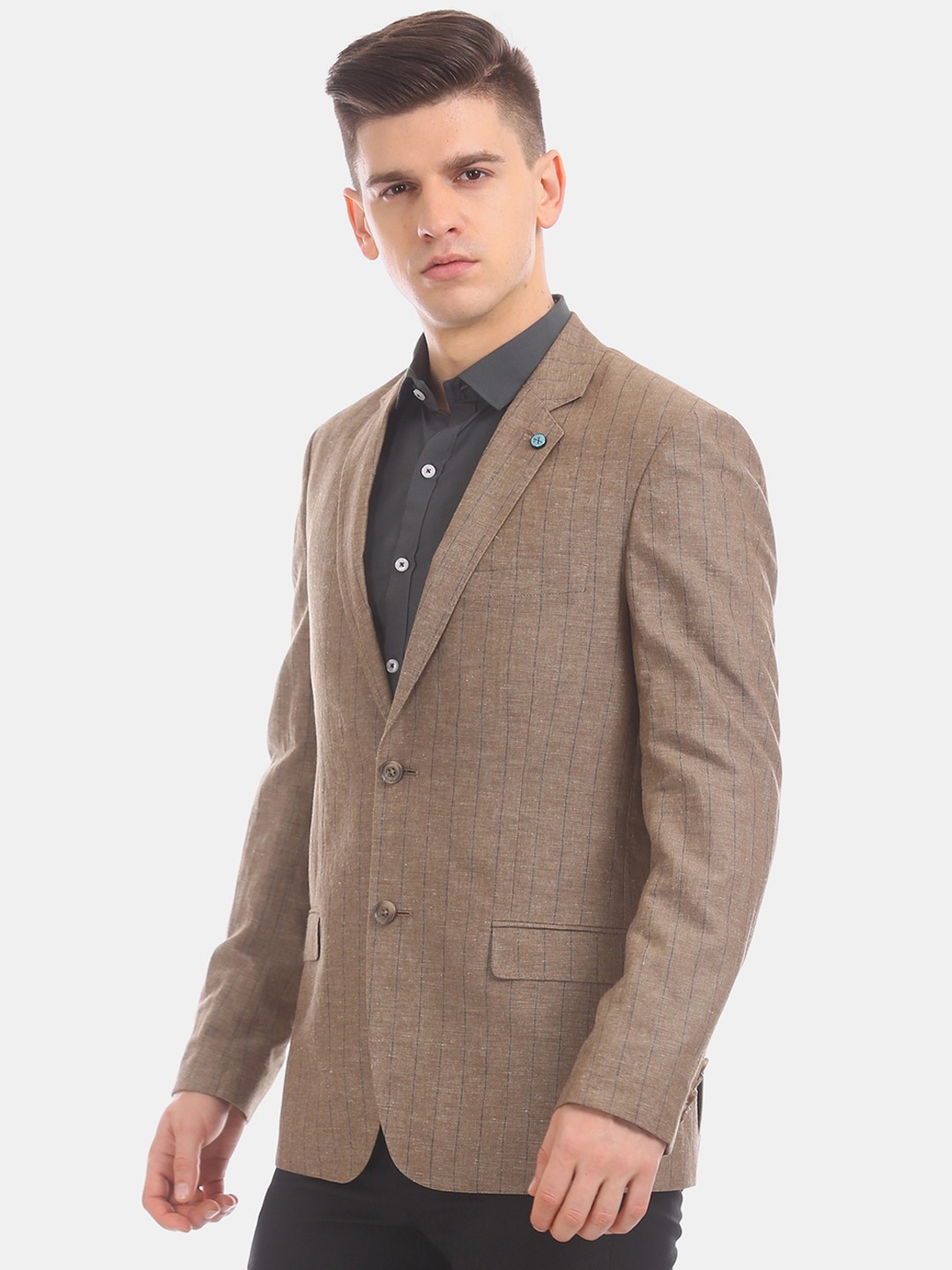

Arrow Men Brown Striped Single-Breasted Formal Blazer