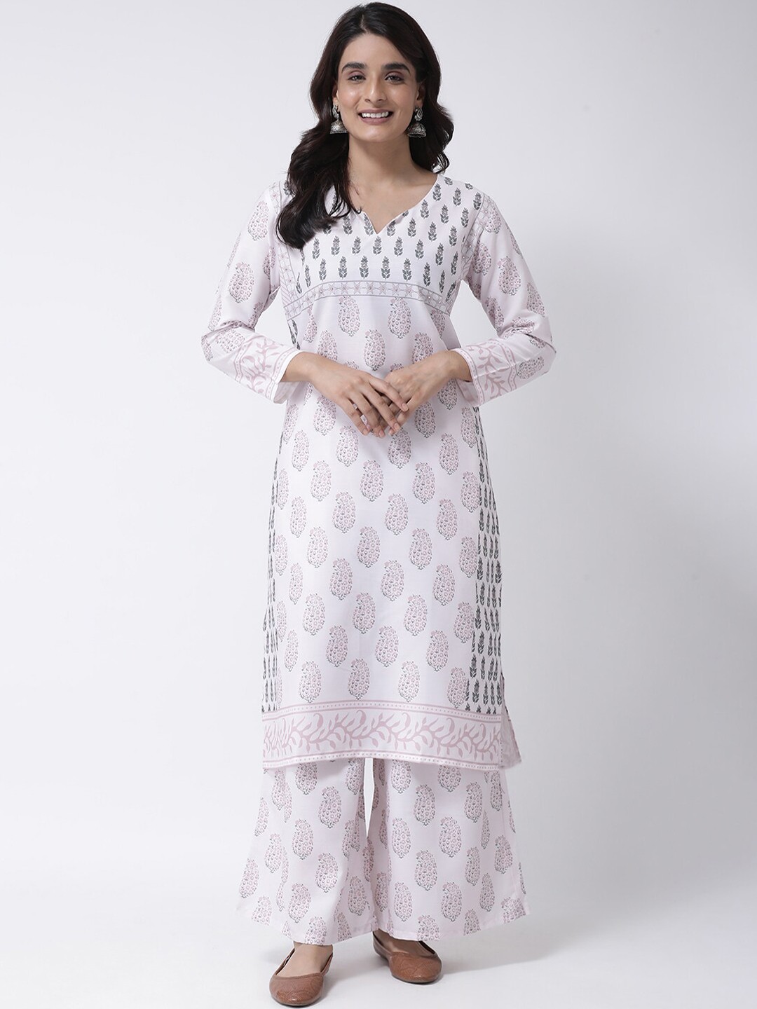 

Hangup Women Pink Printed Kurta with Sharara & Dupatta