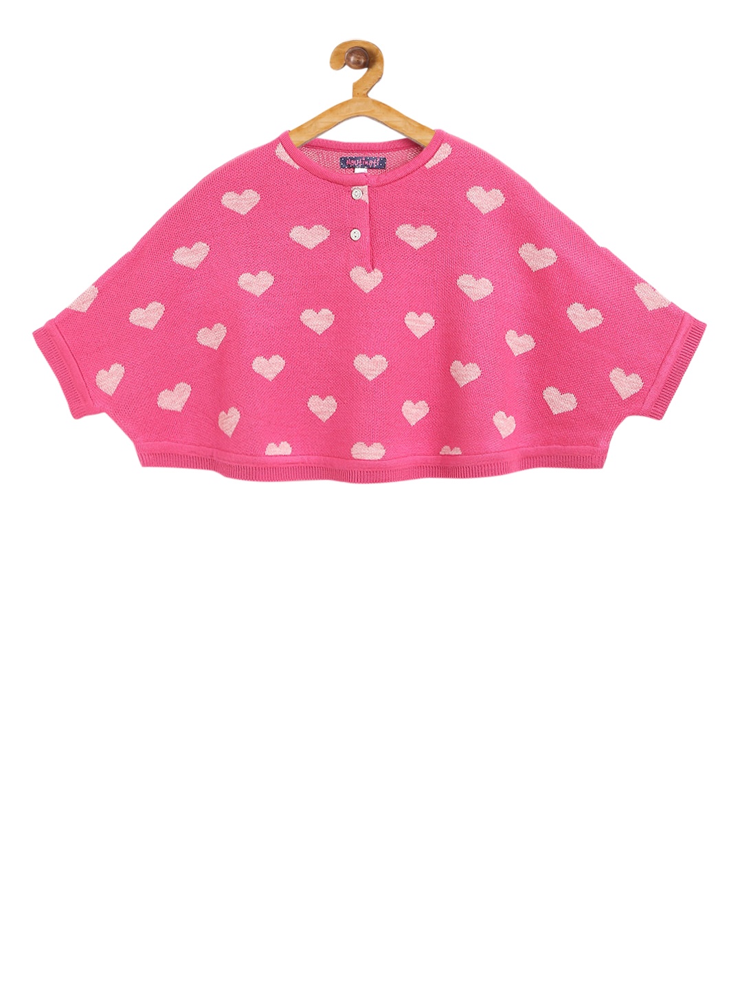 

Nauti Nati Girls Pink & White Printed Acrylic Poncho Sweater