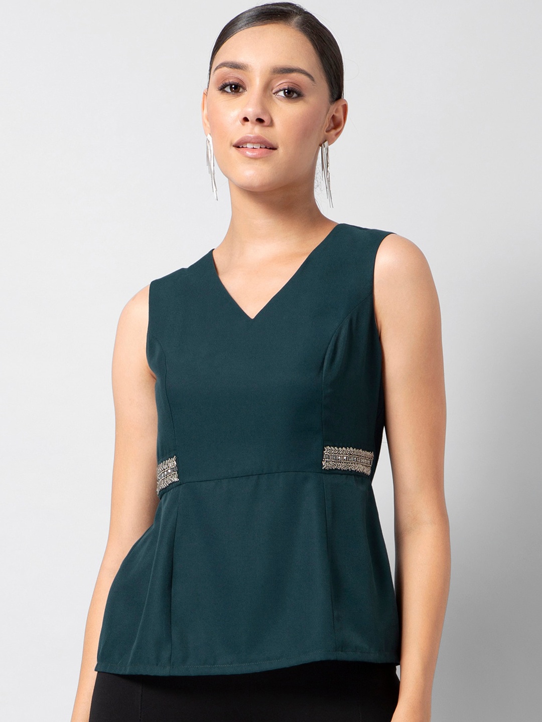 

FabAlley Women Green Solid Peplum Top