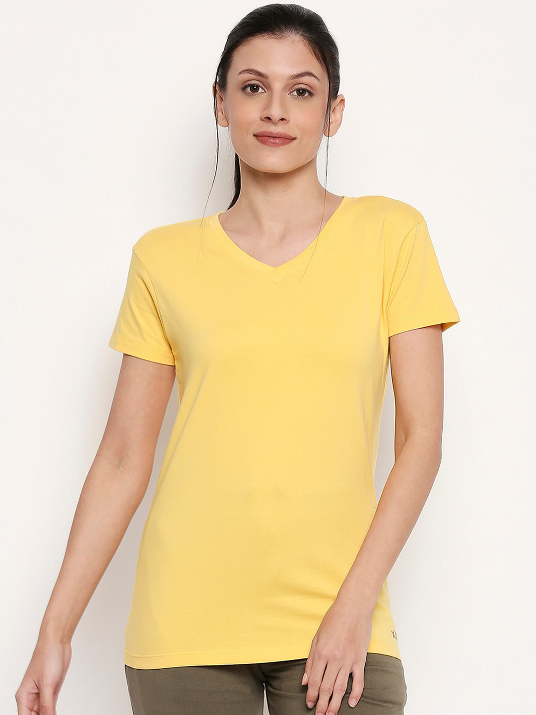

XIN Women Yellow Solid V-Neck Lounge T-shirt