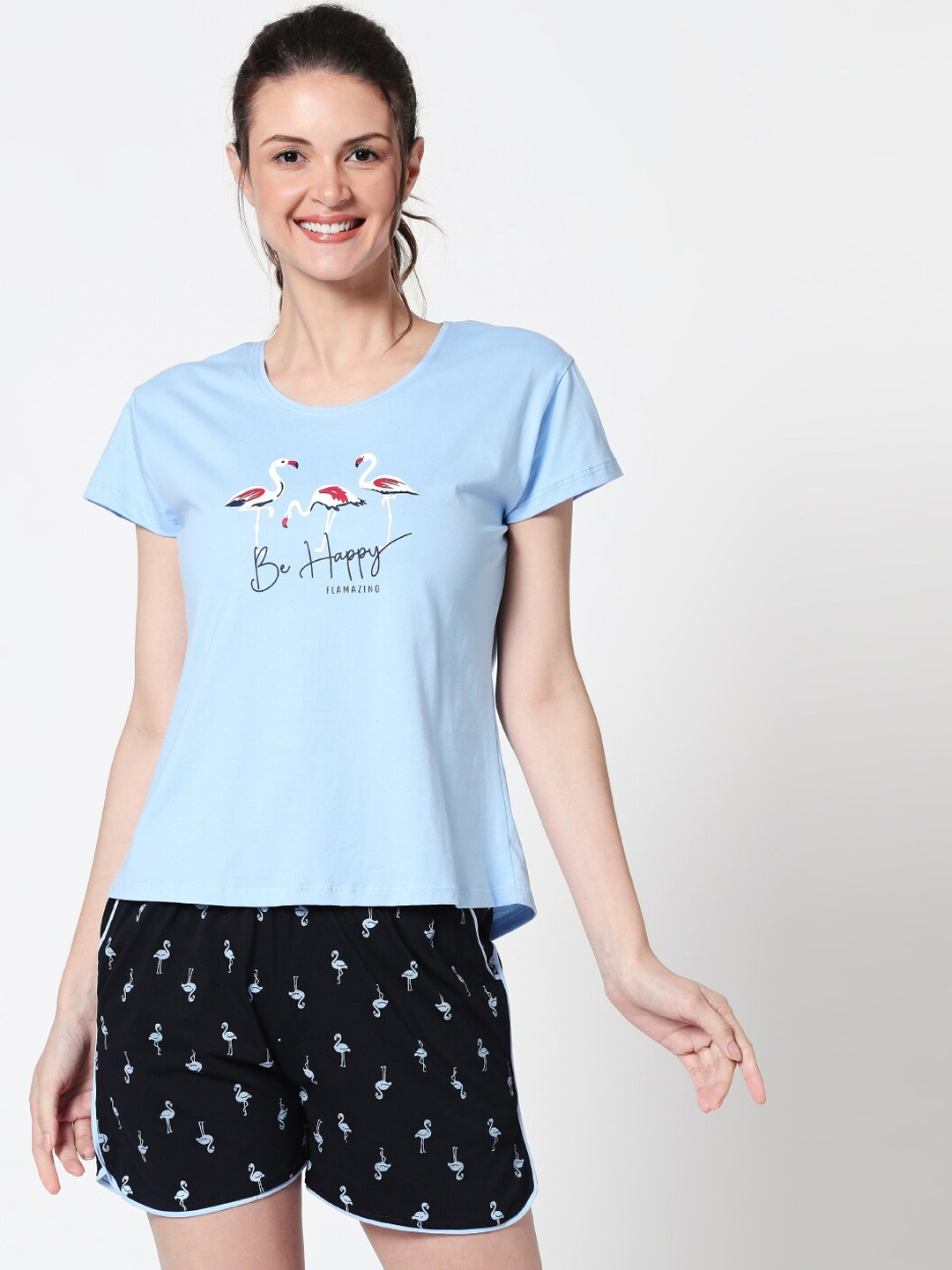 

Zeyo Women Blue Printed Night suit