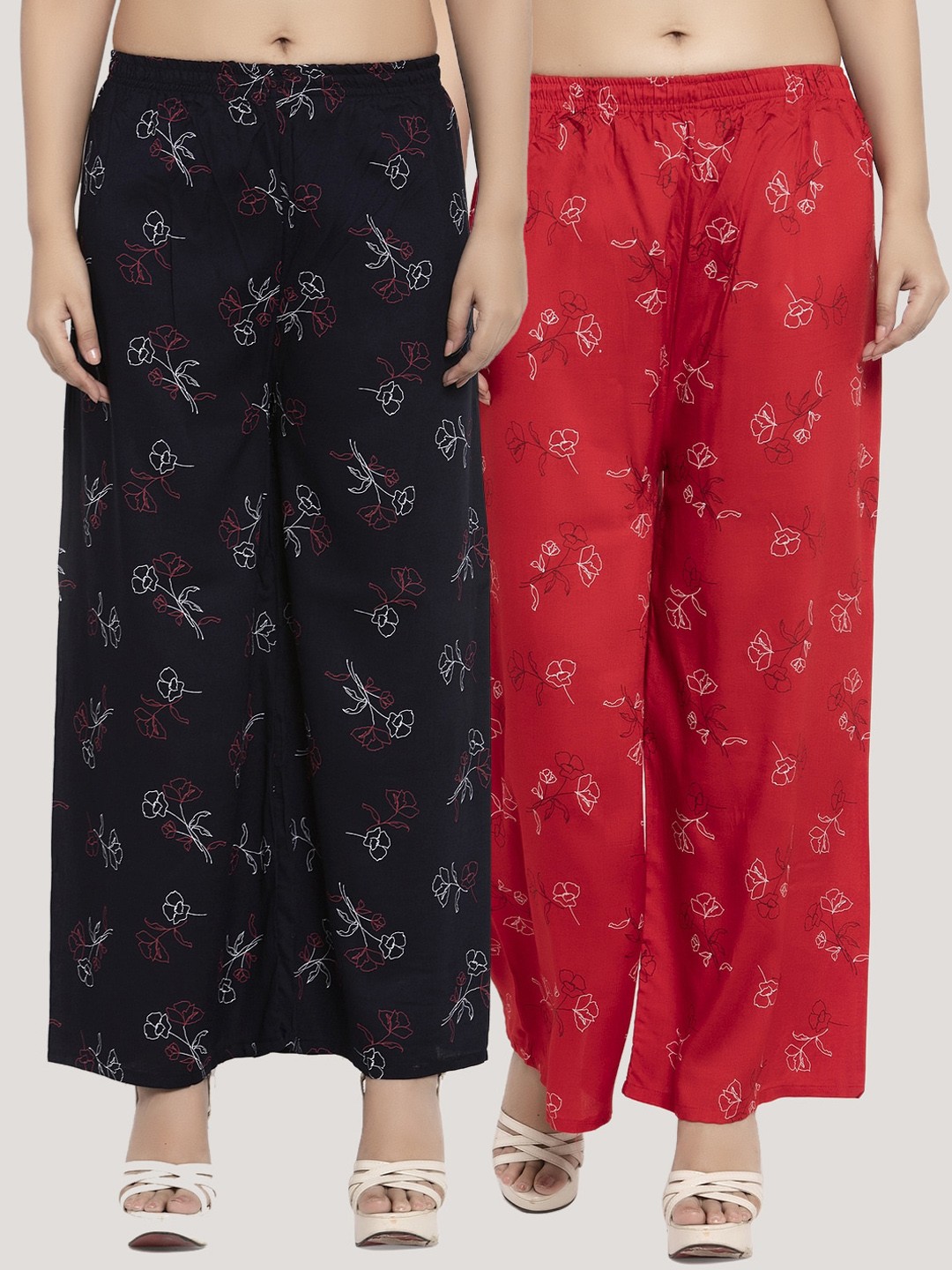 

KLOTTHE Women Pack Of 2 Red & Black Printed Straight Palazzos