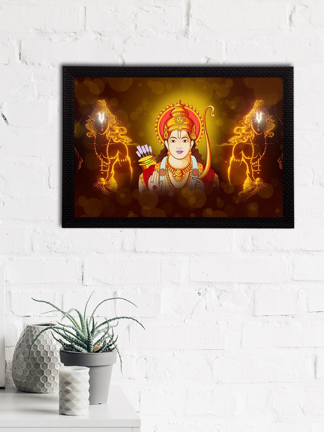 

eCraftIndia Green & Gold-Toned Lord Ram Satin Matt Textured UV Wall Painting