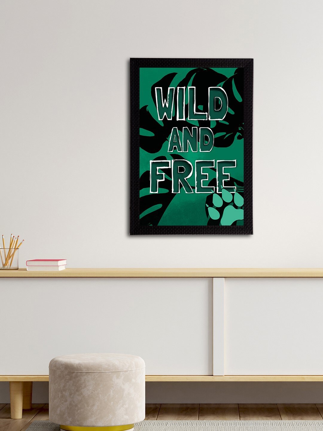eCraftIndia Green & Black Wild And Free Printed Textured UV Wall Art