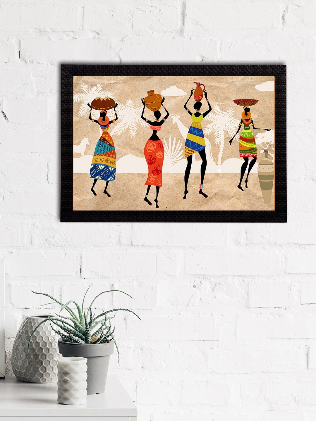 

eCraftIndia Beige & Black Tribal Theme Printed Satin Matt Textured UV Wall Art