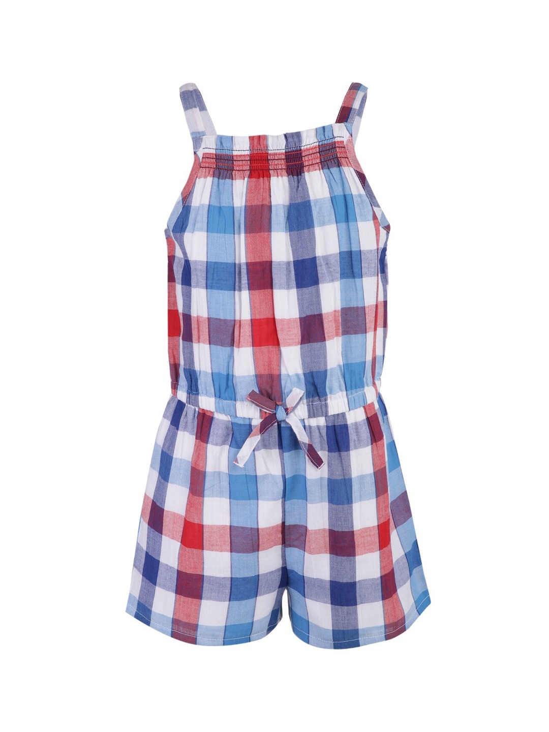 A Little Fable Girls Blue & Red Checked Playsuit