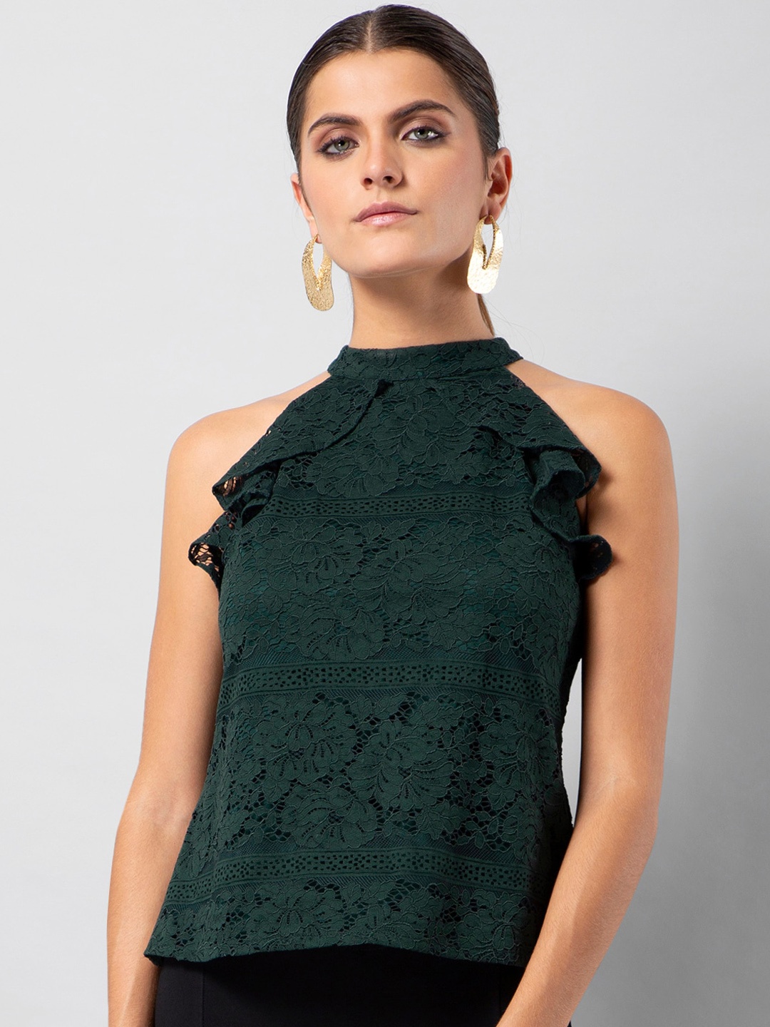 

FabAlley Women Green Self Design Top