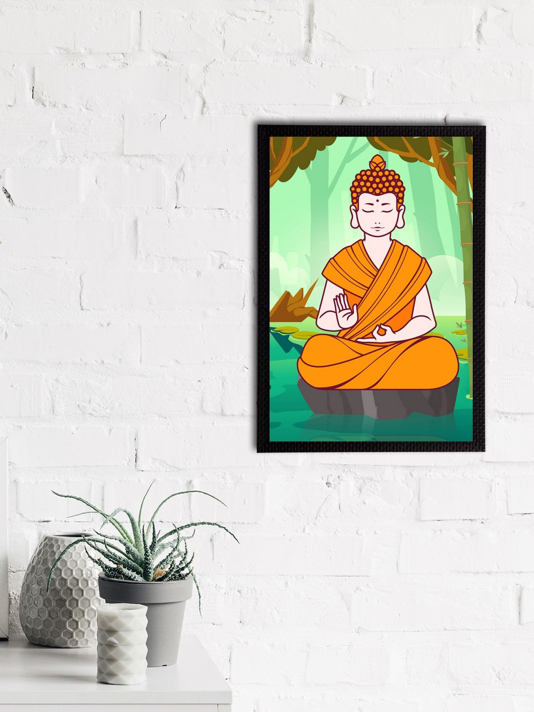 

eCraftIndia Orange & Green Meditating Lord Buddha Satin Matt Textured UV Wall Art
