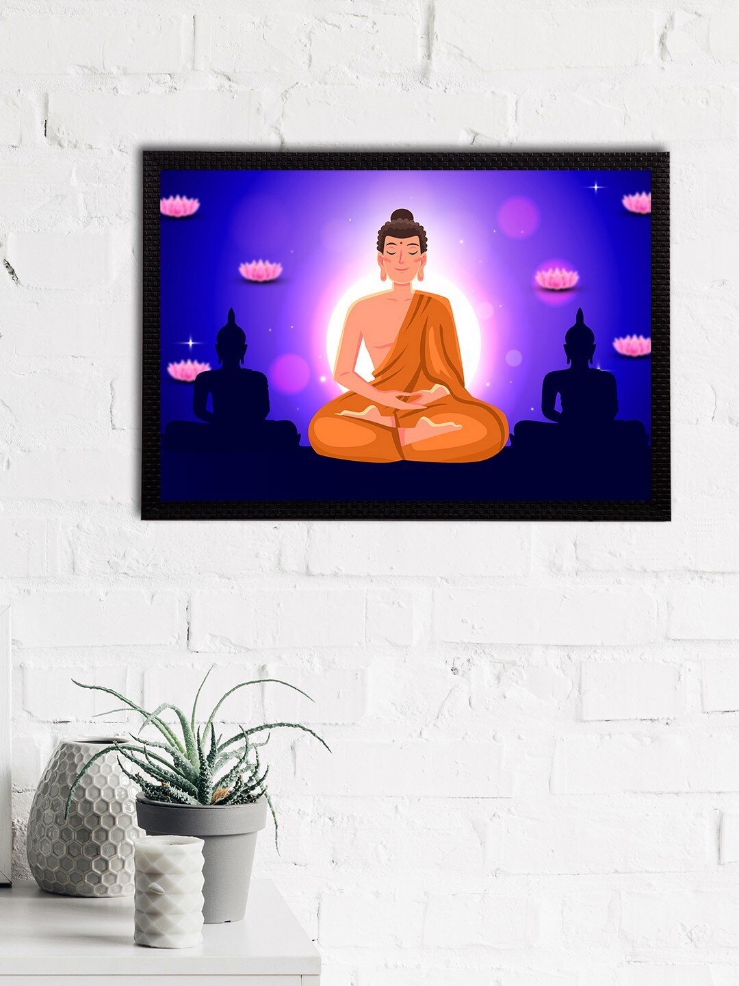 

eCraftIndia Multicoloured Meditating Lord Buddha Satin Matt Texture UV Wall Art, Multi