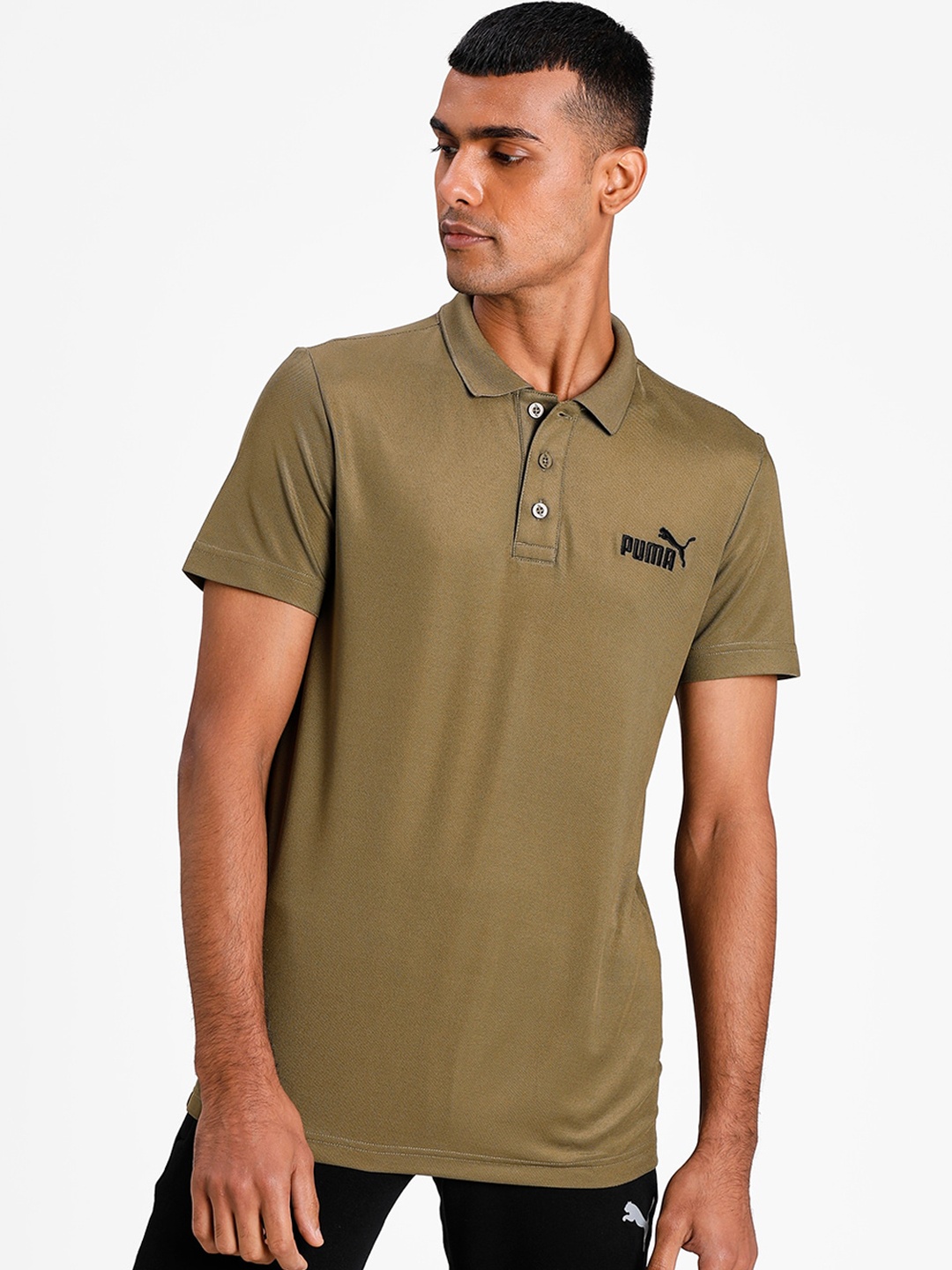 

Puma Men Olive Green Solid Pique Polo Collar T-shirt