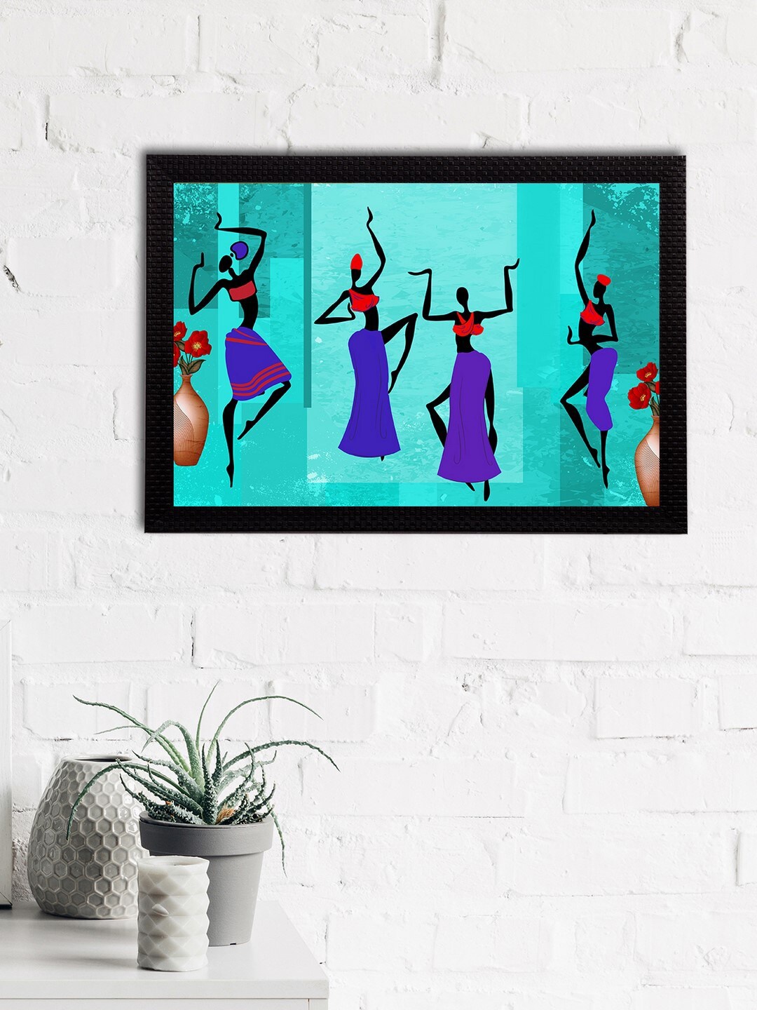 

eCraftIndia Teal-Blue & Black Tribal Theme Satin Matt Texture UV Art Painting