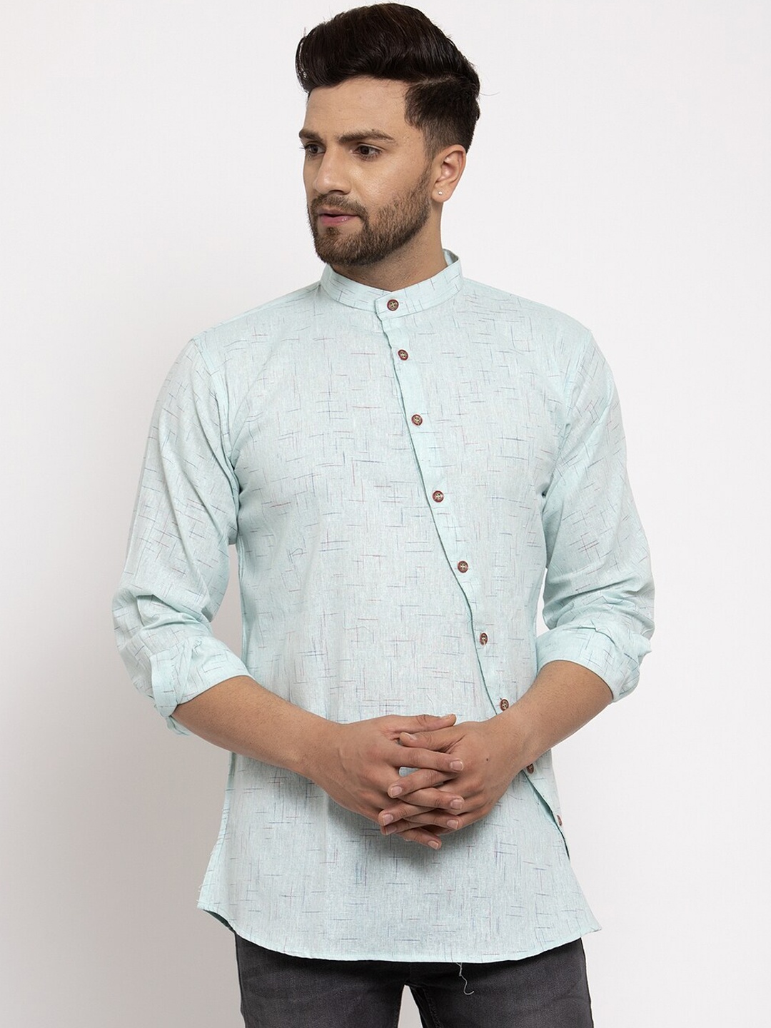 KLOTTHE Men Sea Green Solid Straight Kurta