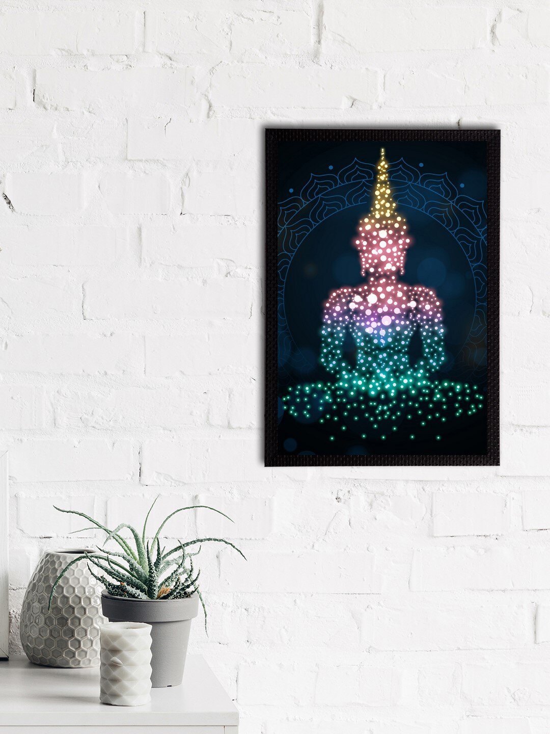 eCraftIndia Black & Green Meditating Lord Buddha Satin Matt Texture UV Wall Art
