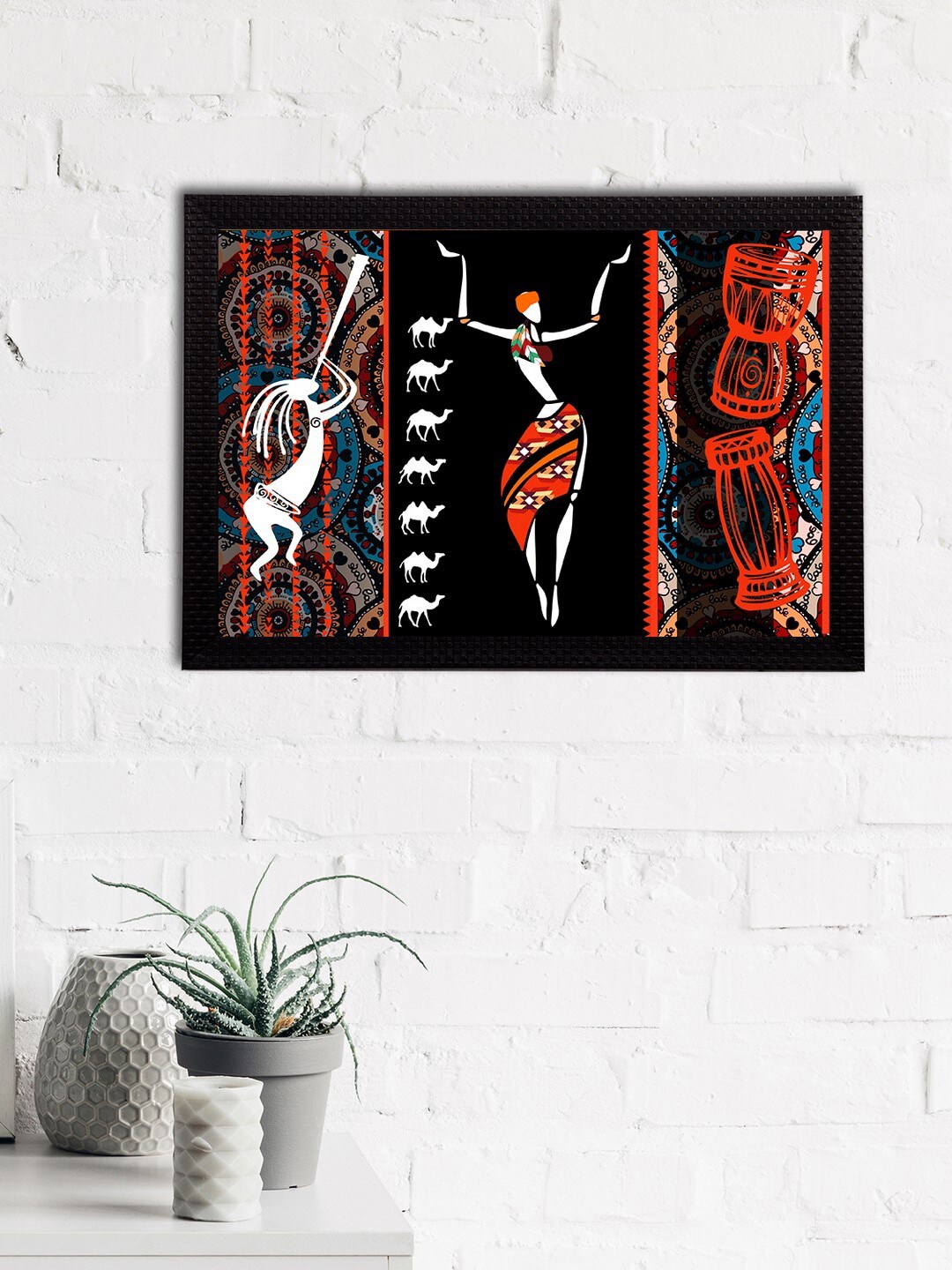 

eCraftIndia Black & Red Tribal Theme Satin Matt Texture UV Wall Art