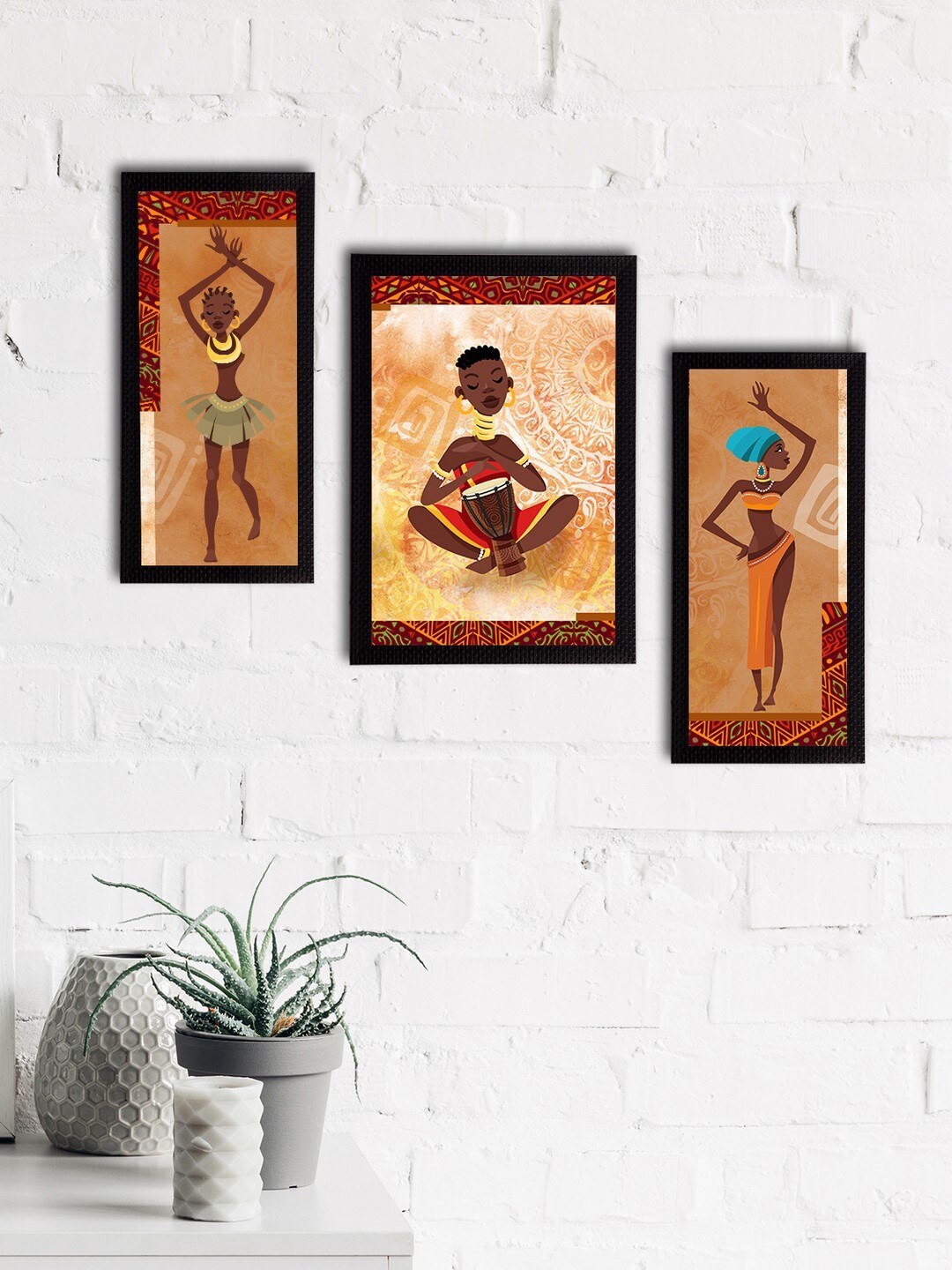 

eCraftIndia Set Of 3 Beige & Brown Tribal Theme Wall Paintings