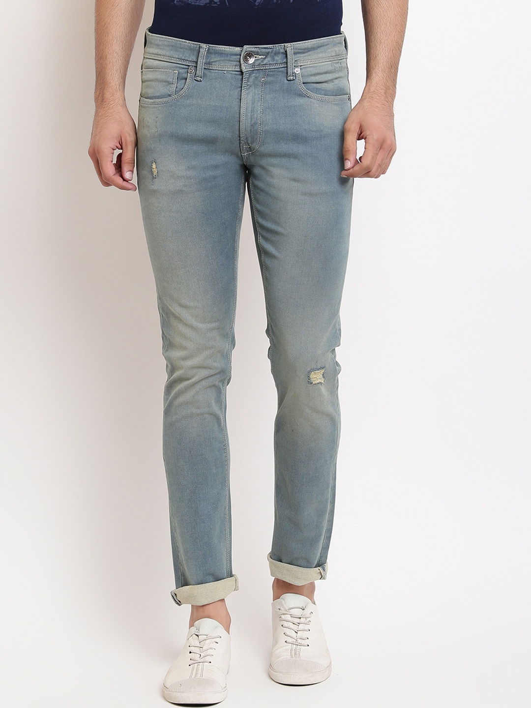 

Pepe Jeans Men Grey & Blue Skinny Fit Mid-Rise Low Distress Jeans
