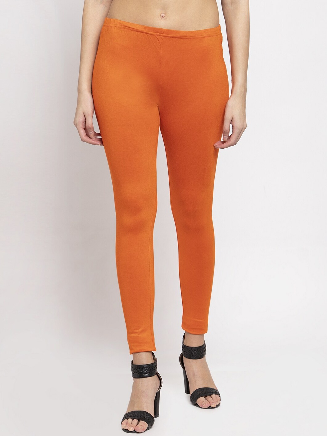 

DOOR74 Women Orange Solid Ankle Length Leggings