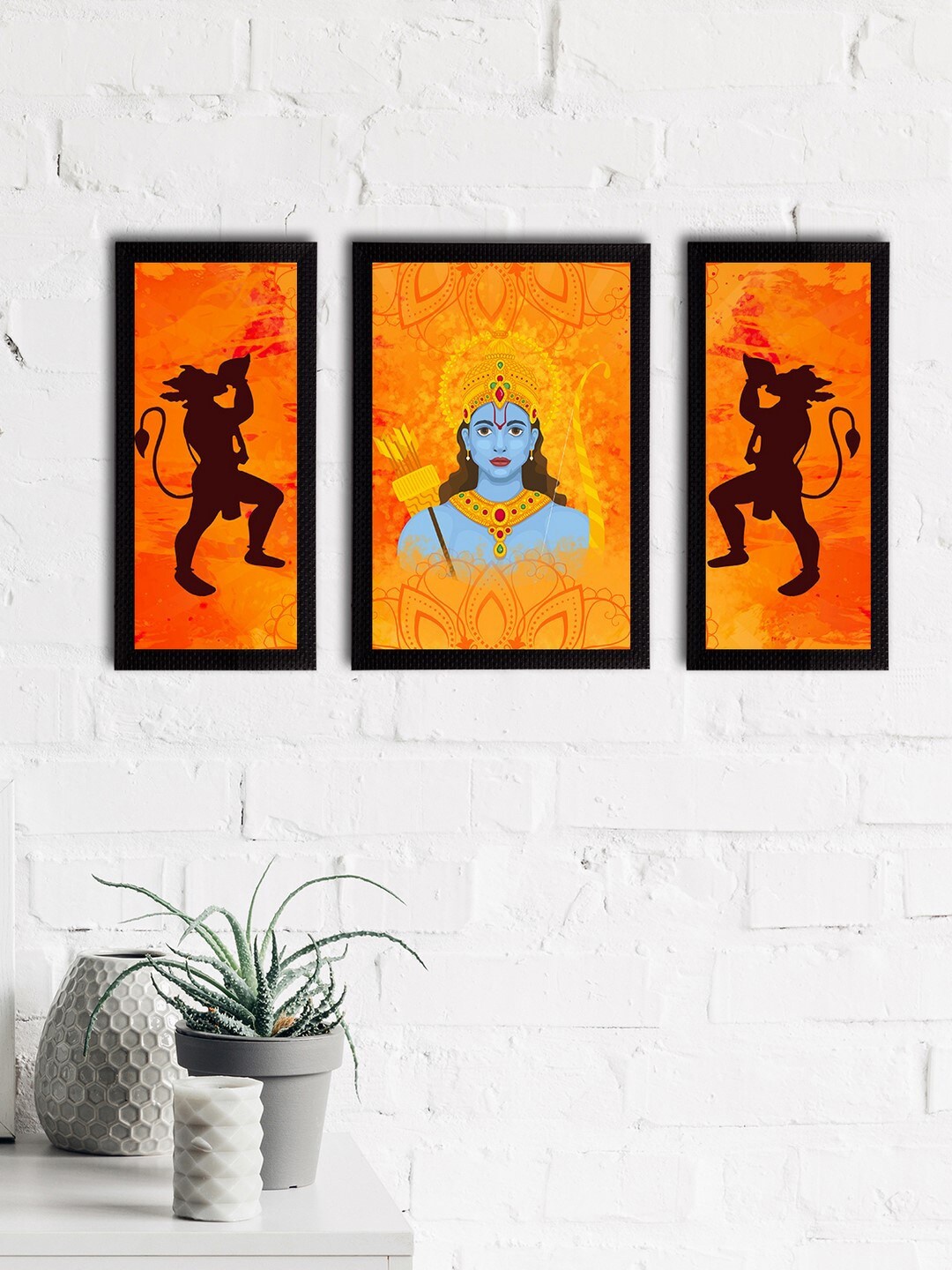 

eCraftIndia Set of 3 Yellow & Blue Lord Ram Satin Matt Textured UV Wall Paintings