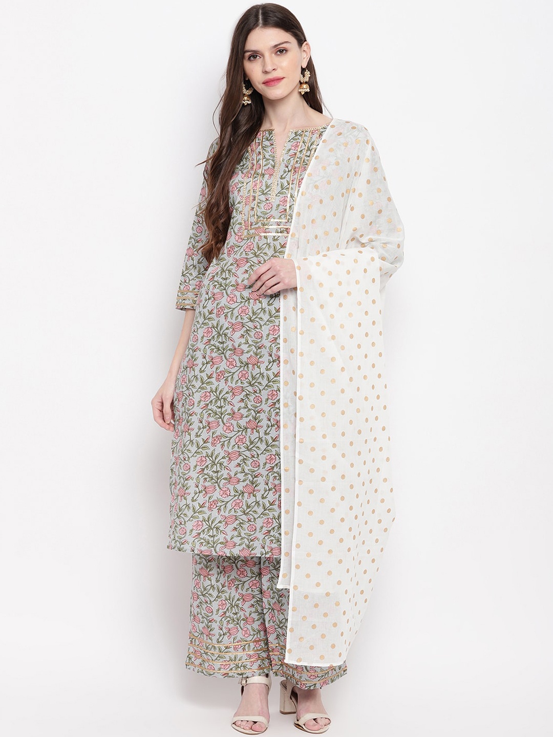

Janasya Women Multicoloured Printed Kurta with Palazzos & Dupatta, Multi